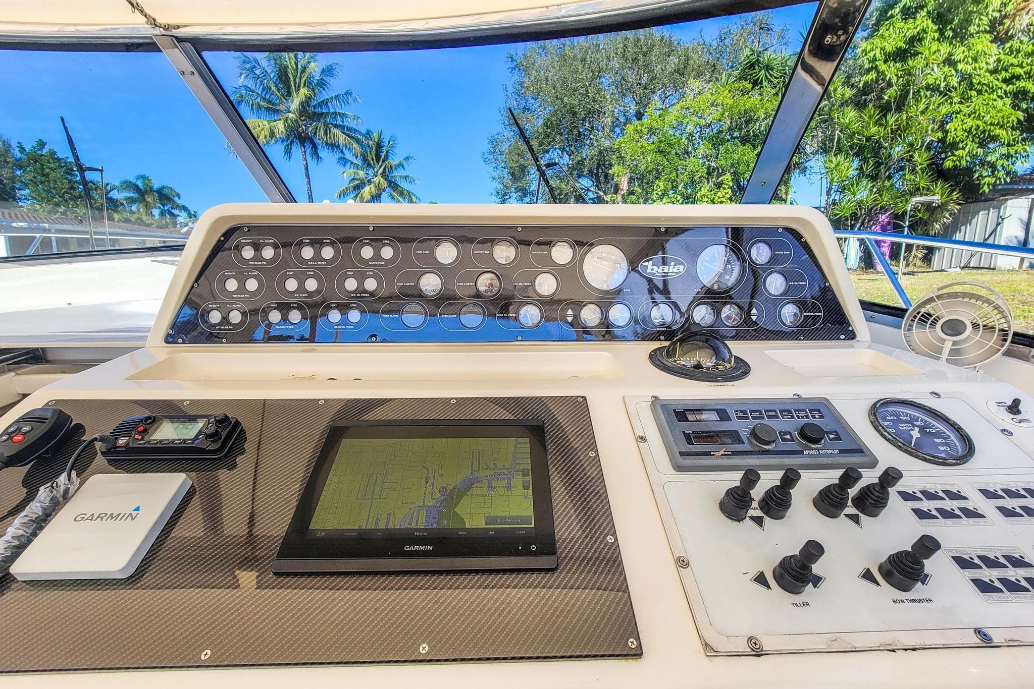 Dashboard of a 1998 Baia Sports Cruiser with navigation system.