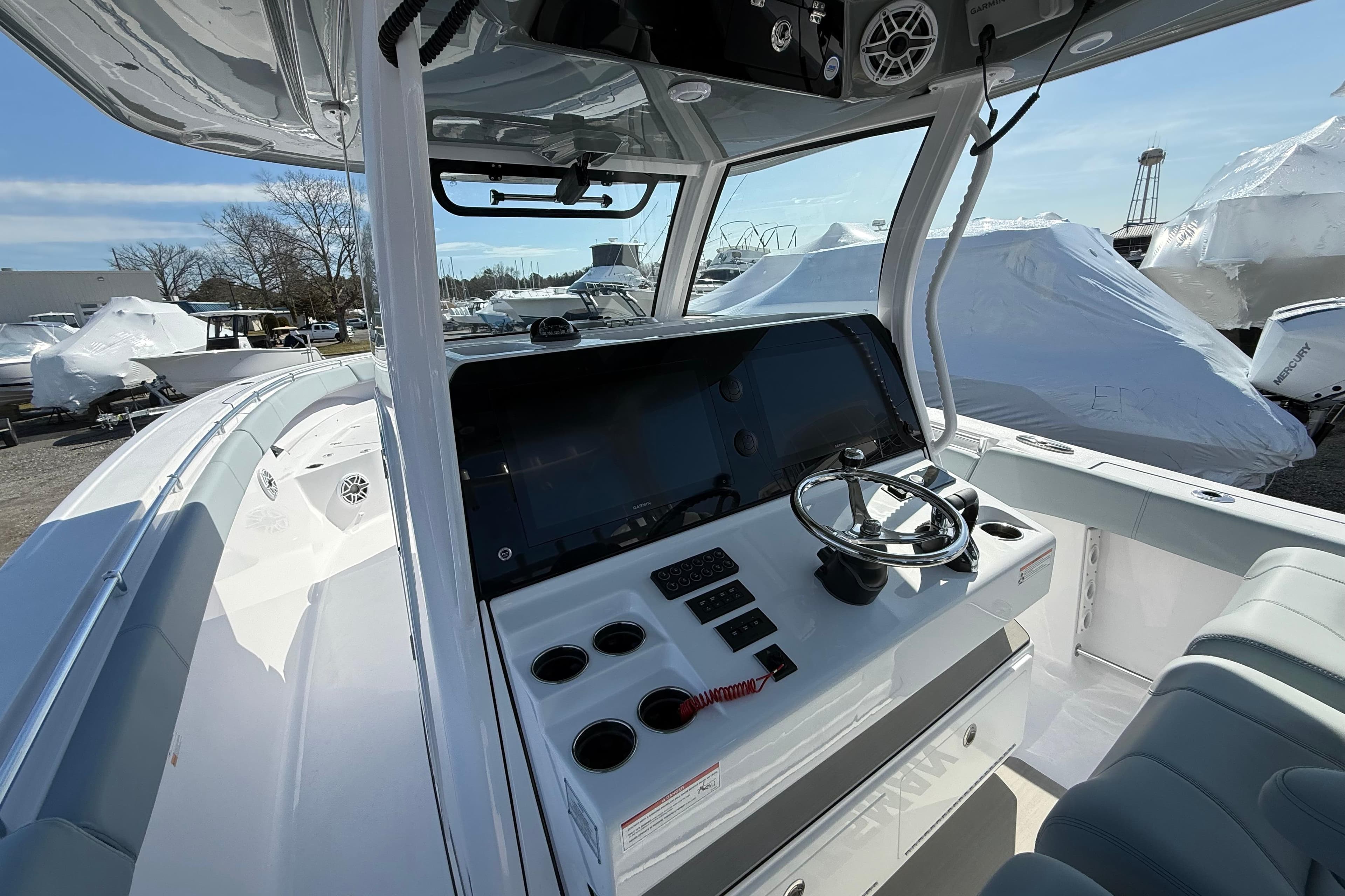 2026 Sportsman Open 352 Center Console boat interior with modern helm and seating.