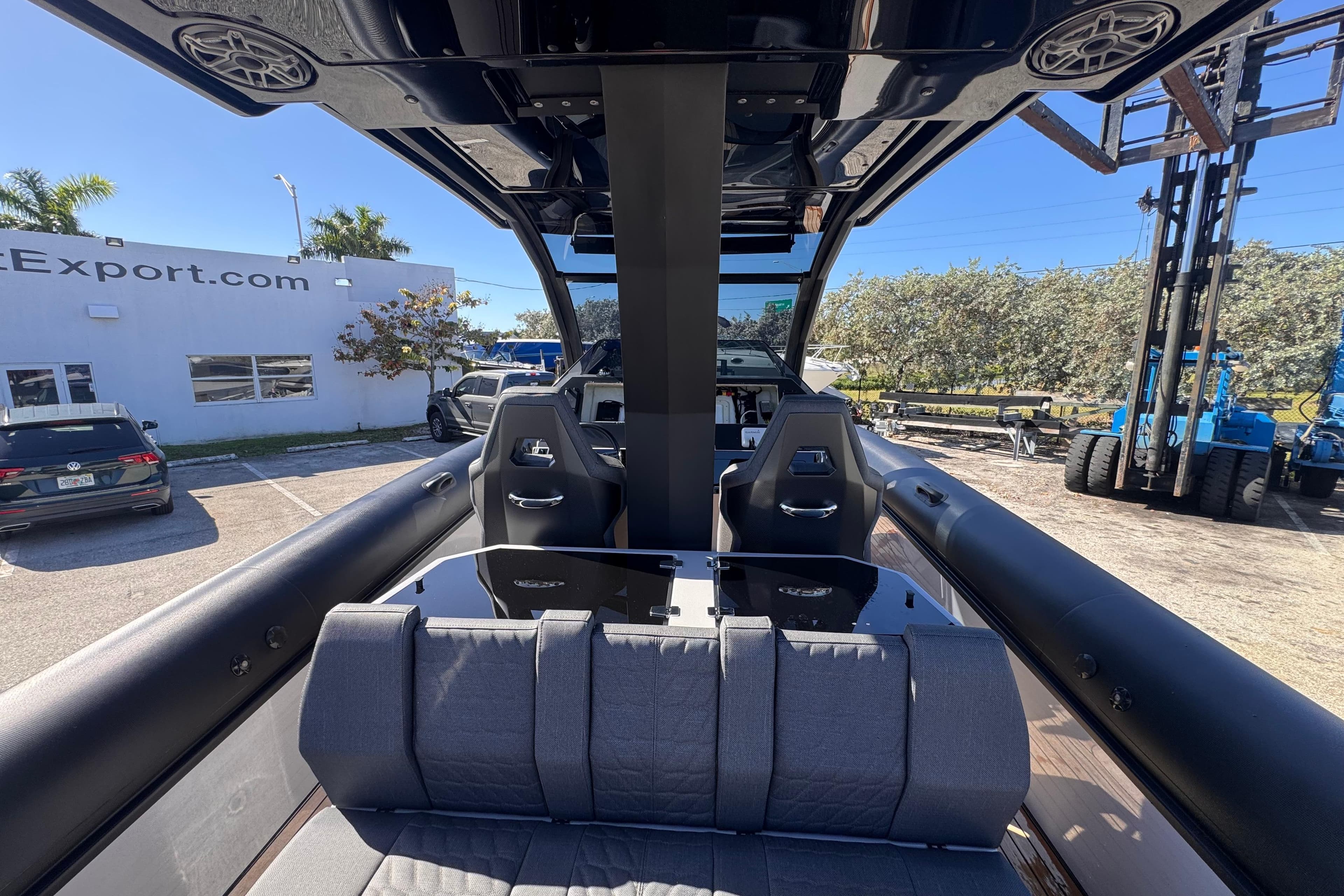 Interior view of 2025 Skipper-BSK 38NC boat, showcasing sleek seating and modern design.