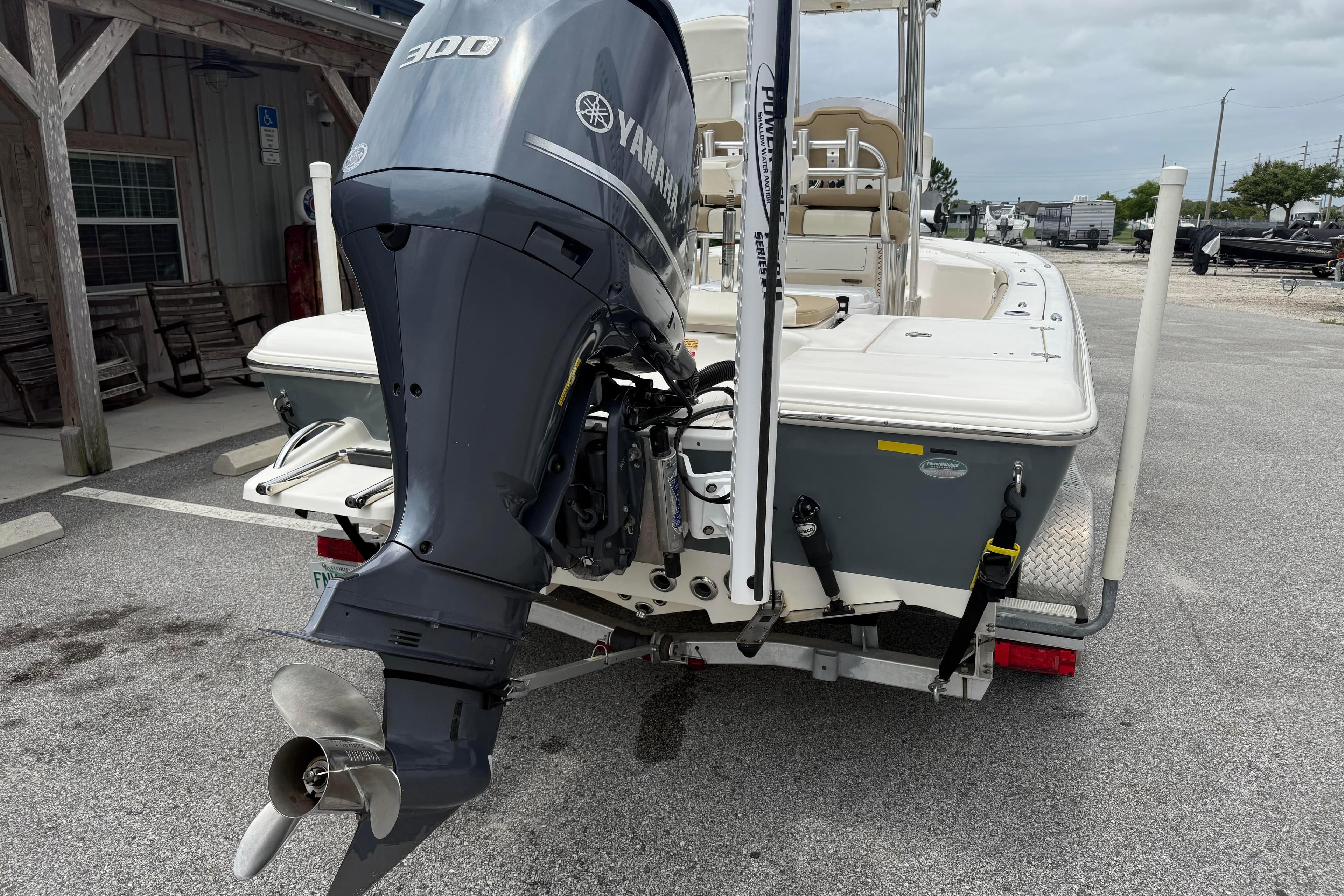 2017 Key West 246 Bay Reef boat with Yamaha 300 outboard motor on trailer.