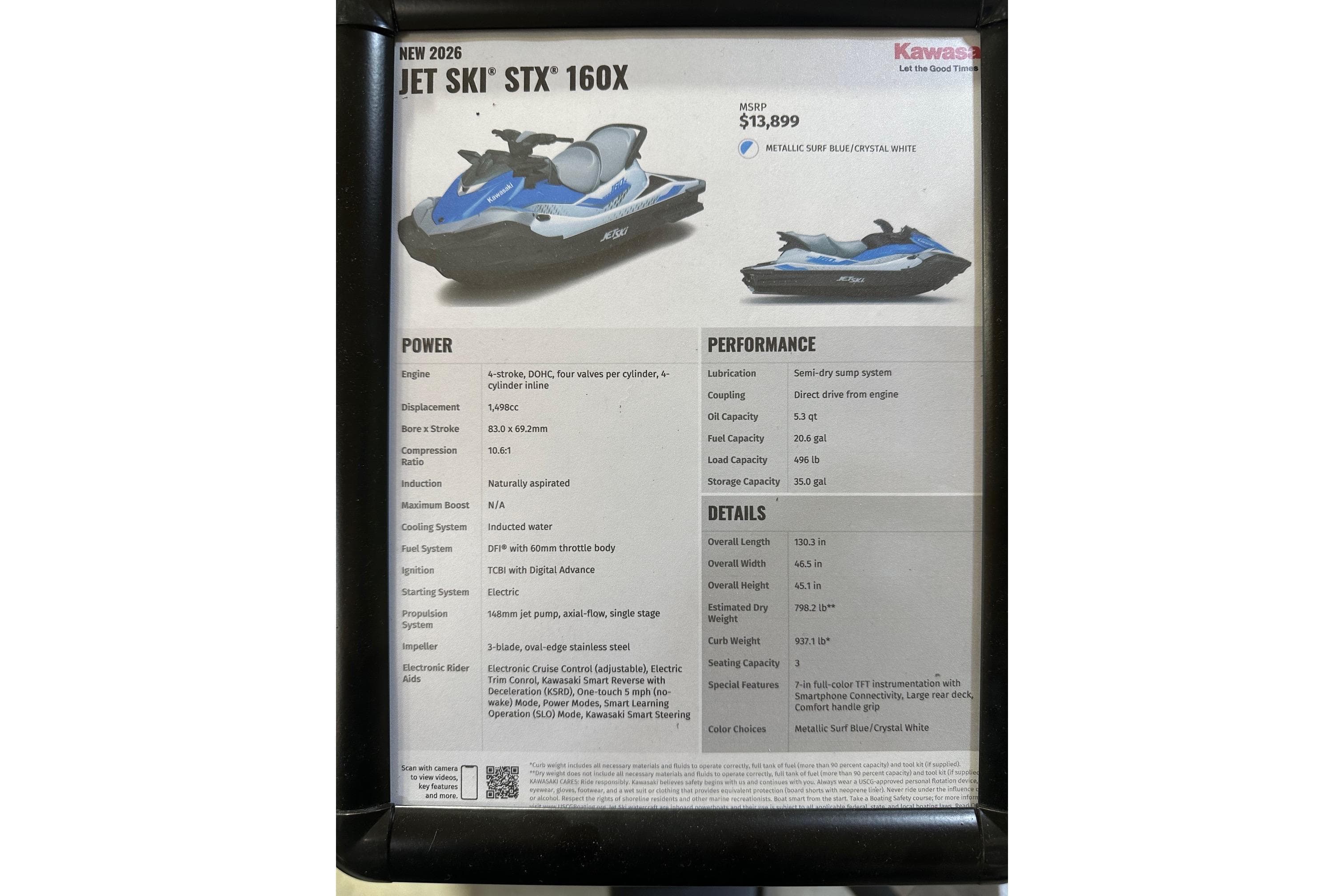 2026 Kawasaki Jetski STX 160X specifications and features, including power, performance, and details.