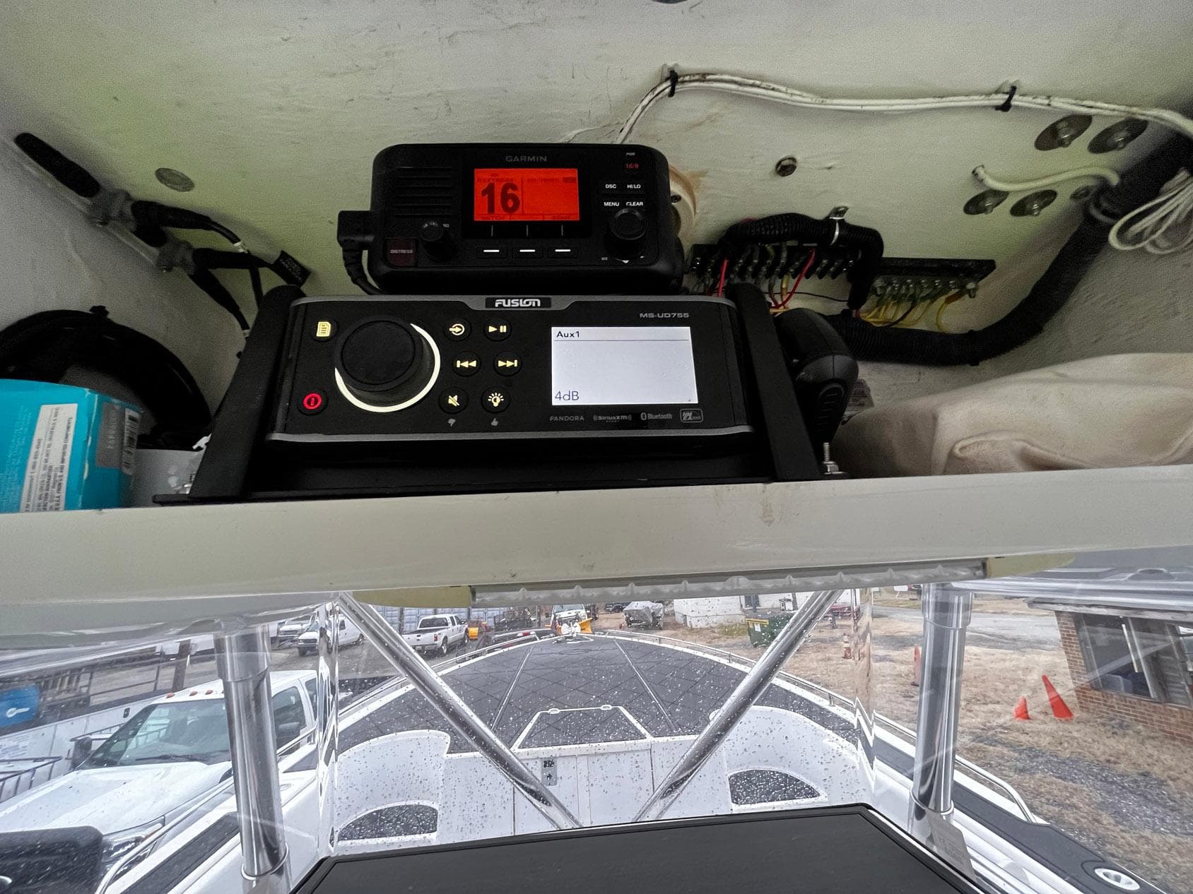 2011 Fountain 38 CC Tournament Edition boat dashboard with navigation and communication equipment.
