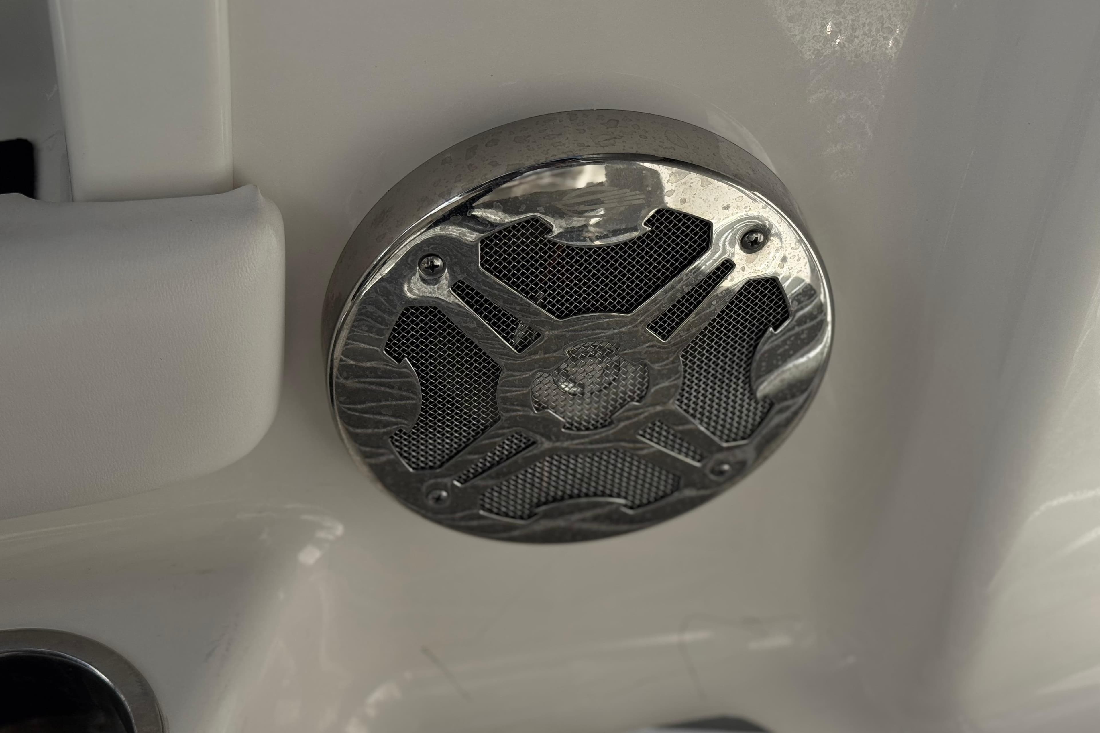Close-up of a speaker on a 2020 Chaparral 21 Surf boat.