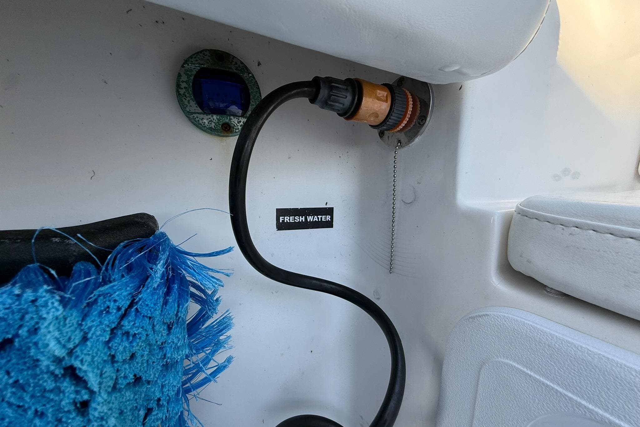 Fresh water connection on 2014 Sea Fox 256 Commander boat interior.