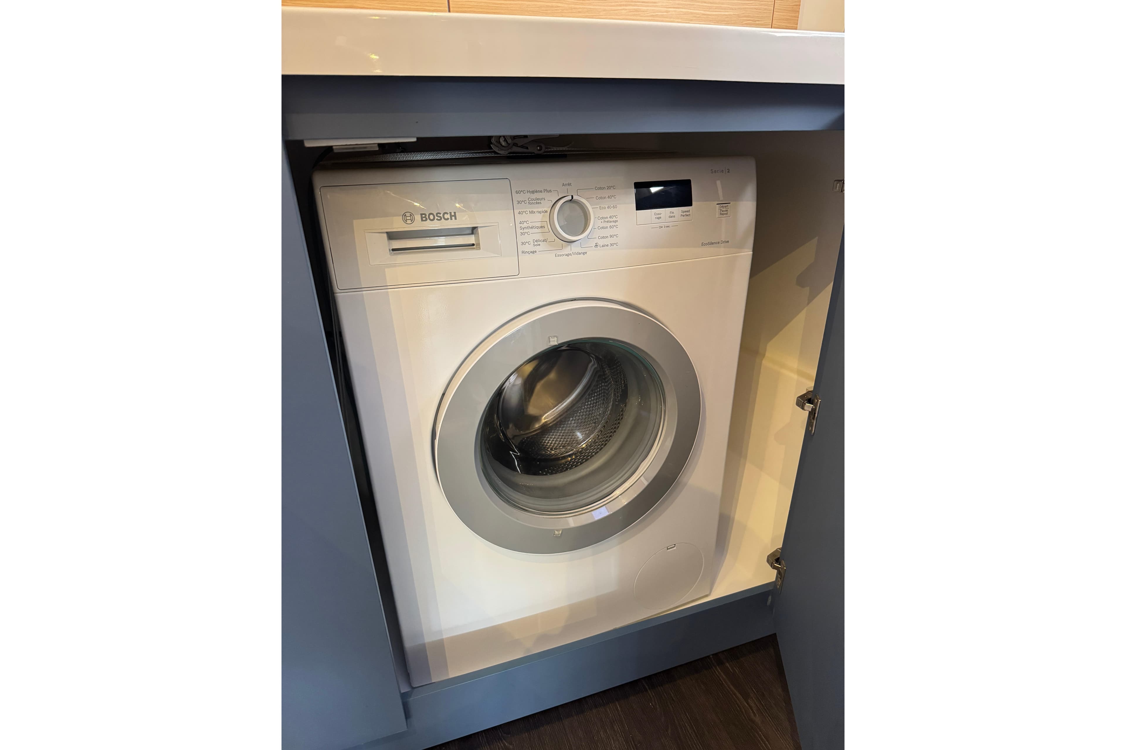 Bosch washing machine in a 2024 Fountaine Pajot Astrea 42 Catamaran interior.