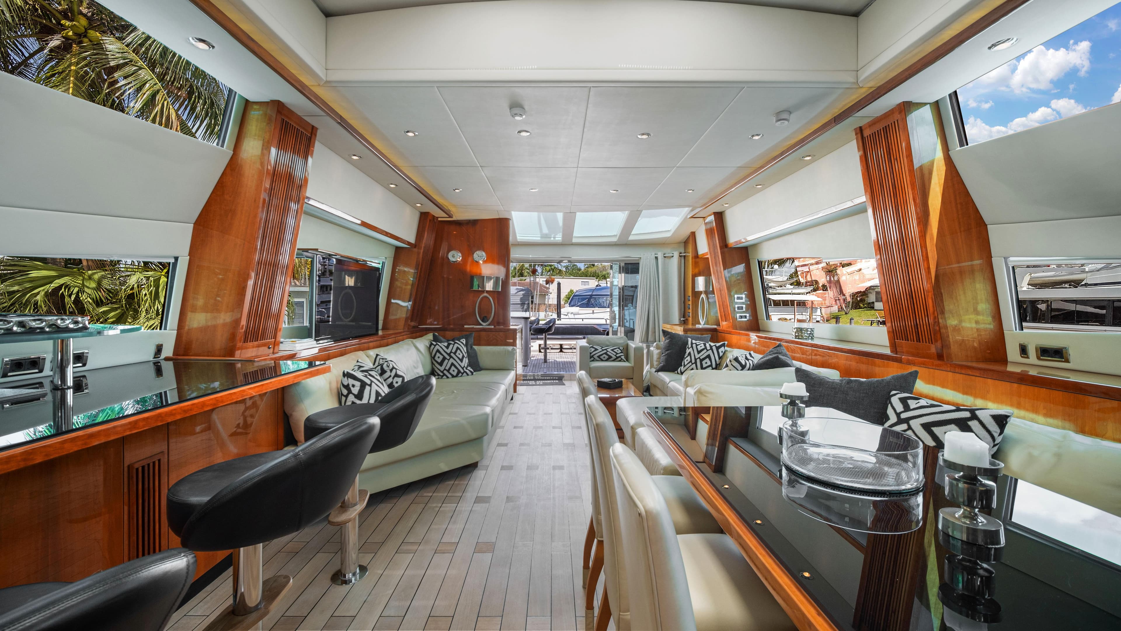 Luxurious interior of a 2007 Sunseeker Predator 108 yacht with modern furnishings.