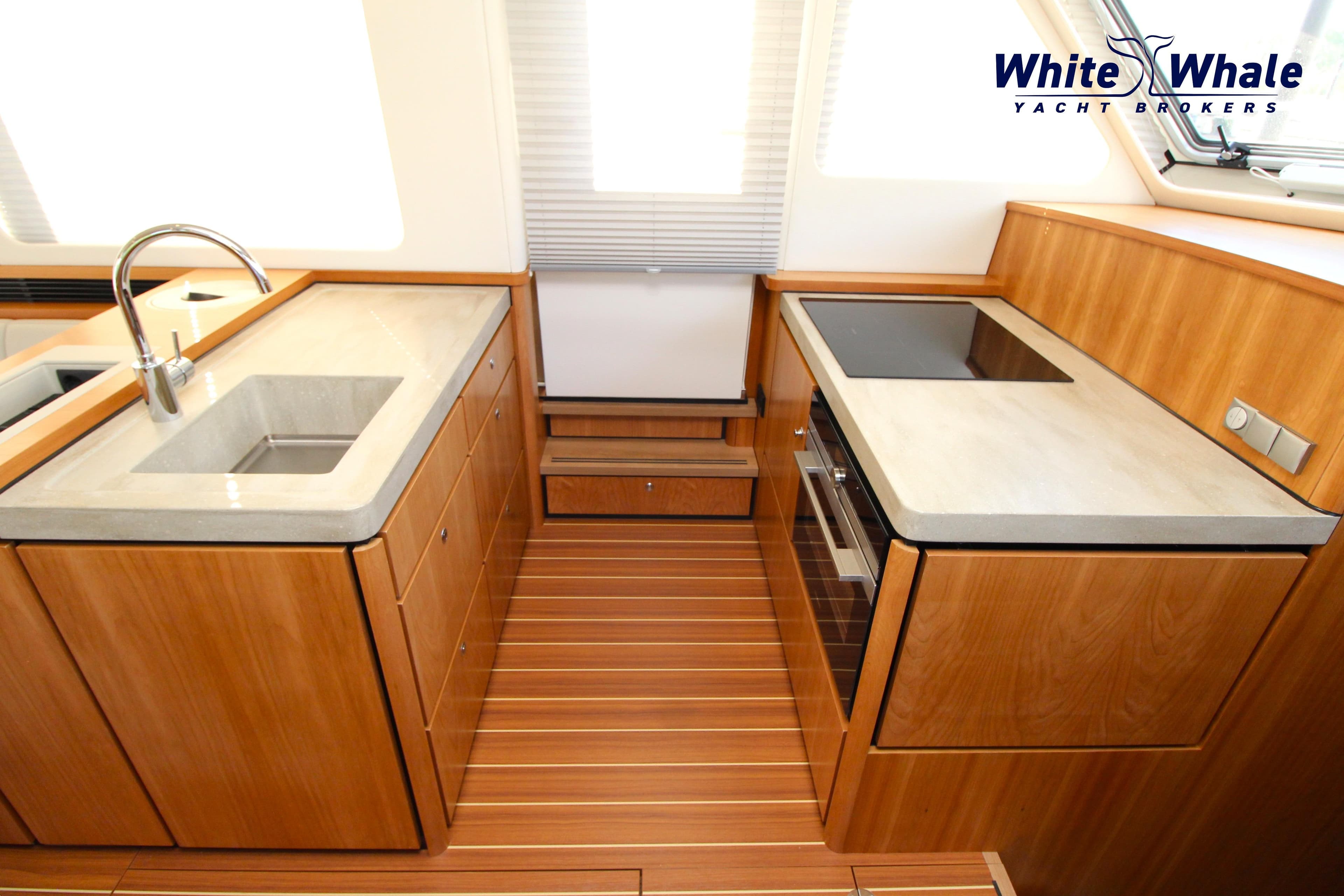 Modern kitchen interior of 2023 Linssen Grand Sturdy 500 Sedan yacht.