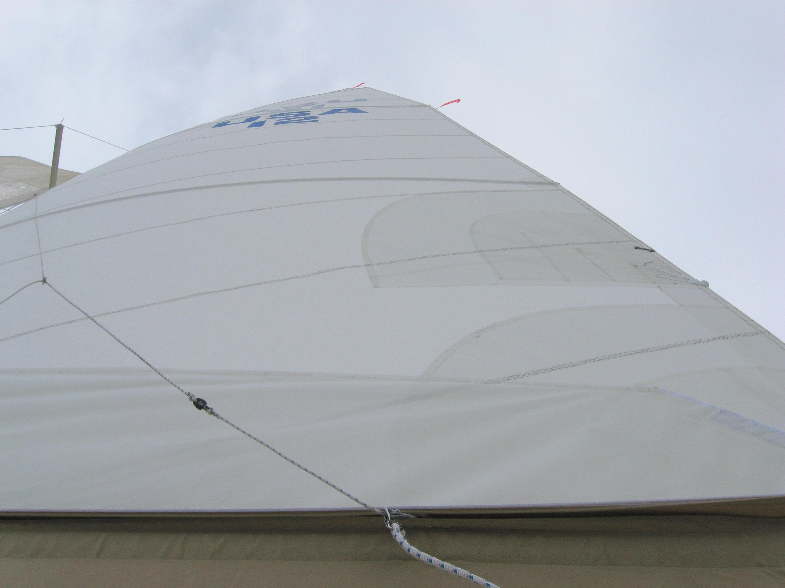Close-up of the sail on a 2008 e33 sailing yacht.