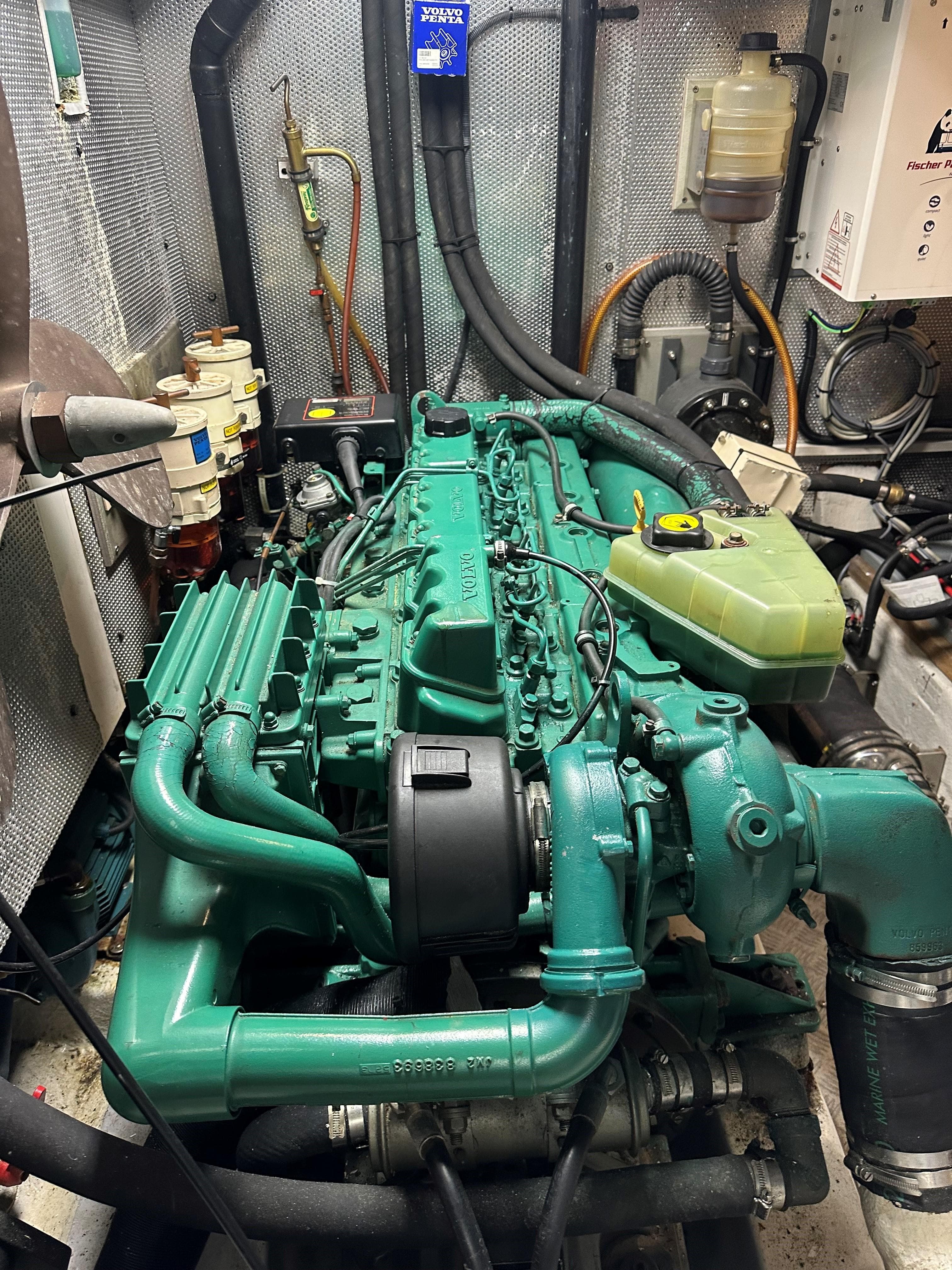 Engine room of a 2004 Hallberg-Rassy 53 sailboat.