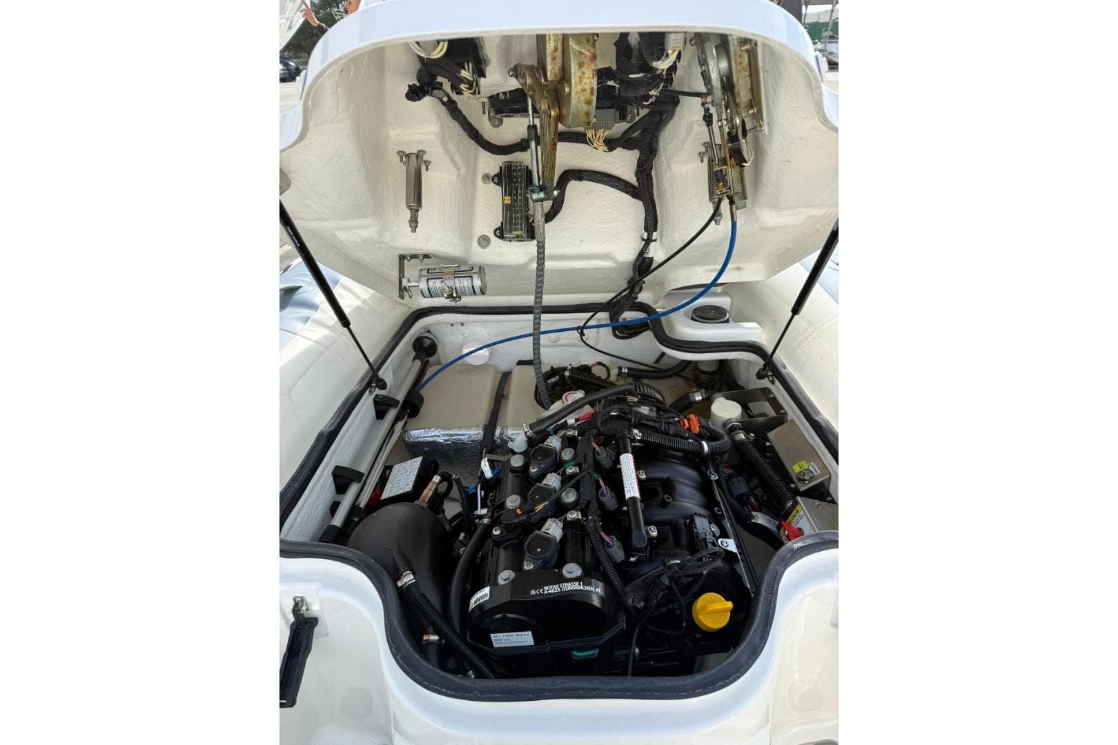 2023 Williams Jet Tenders Turbojet 285 engine compartment, showcasing detailed mechanical components.