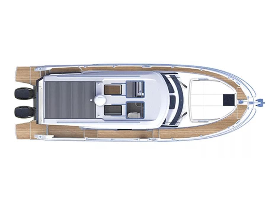 Manufacturer Provided Image: Top view of 2025 Beneteau Antares 11 boat layout, showcasing deck and cabin design.