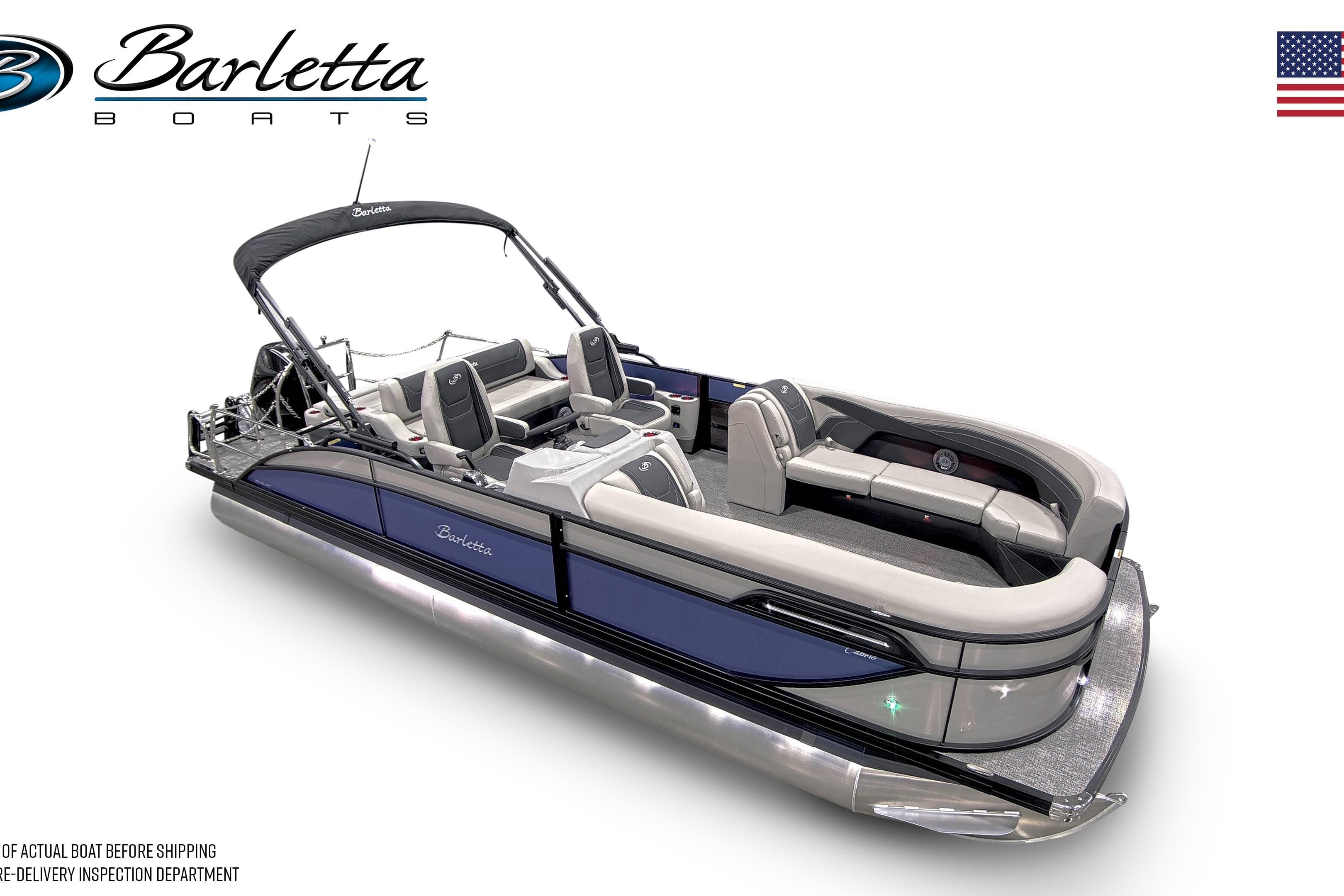 2026 Barletta Cabrio 24QC pontoon boat with sleek design and spacious seating.