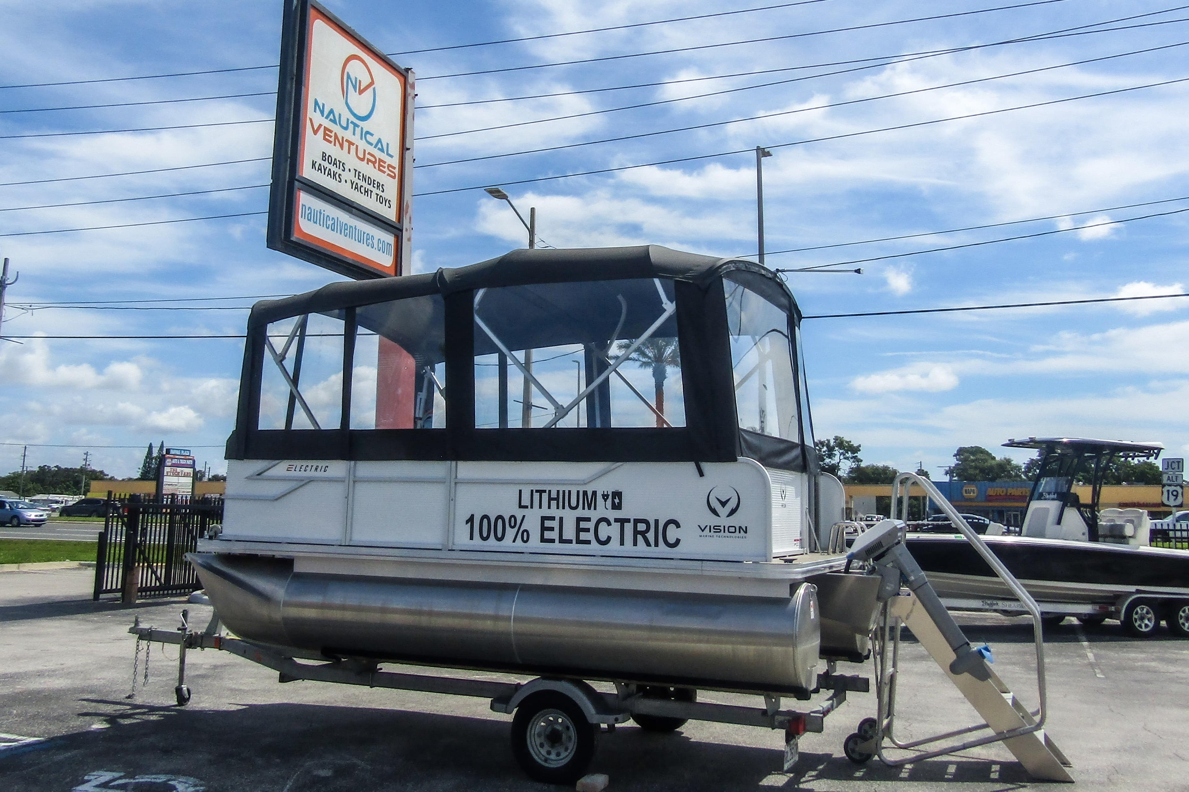 2025 Armada v17 electric boat at Nautical Ventures dealership, featuring lithium battery technology.