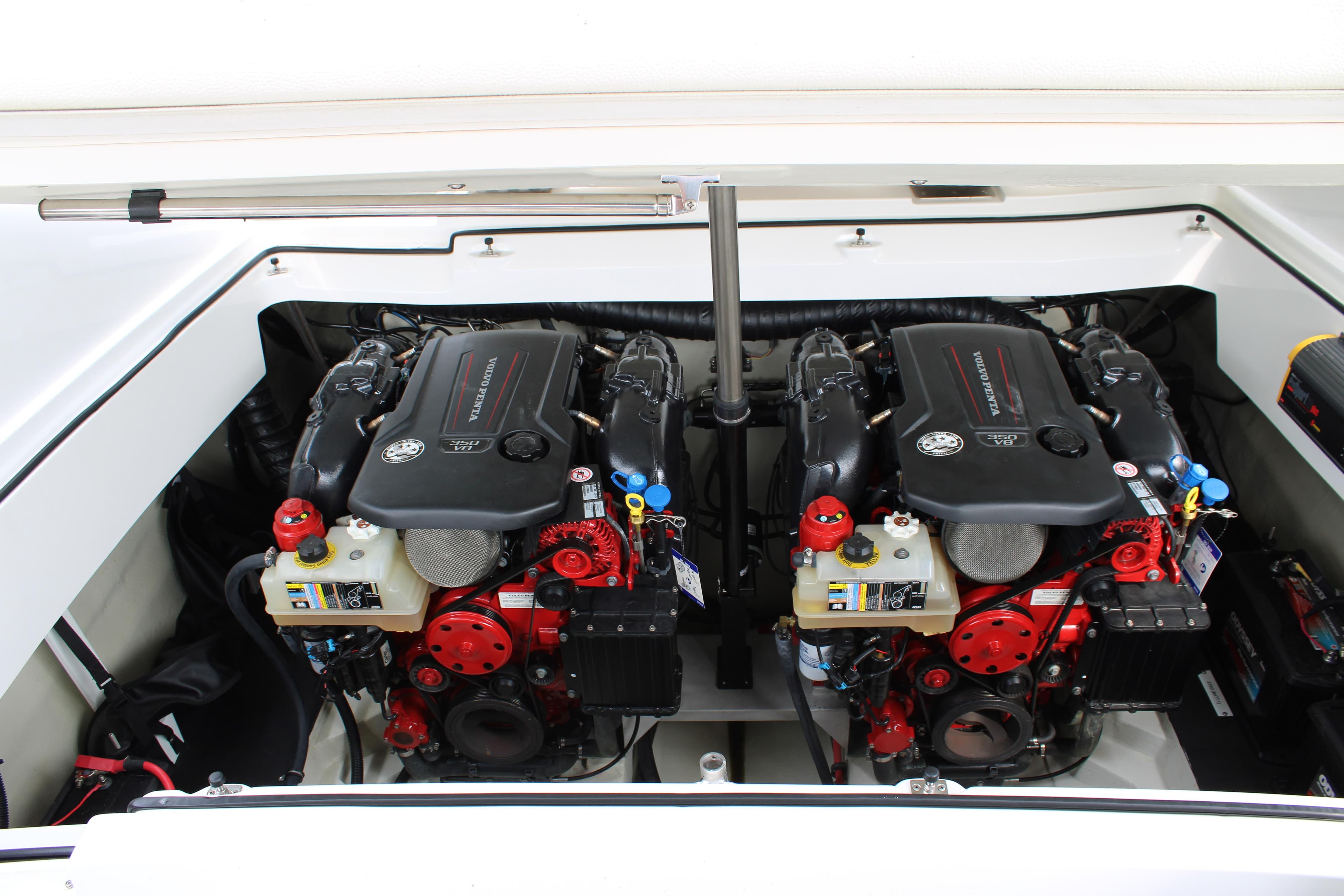 Twin engines in a 2020 Cobalt R30 boat, showcasing powerful marine engineering.