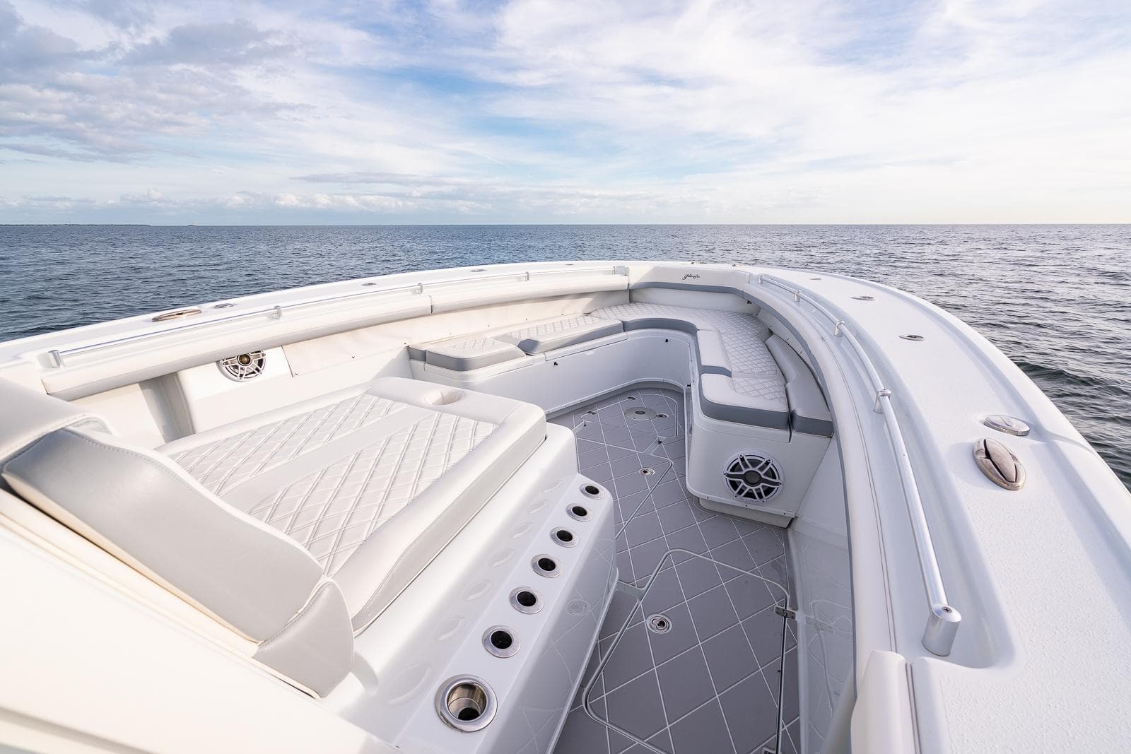 2022 Yellowfin 42 boat with spacious seating and ocean view.