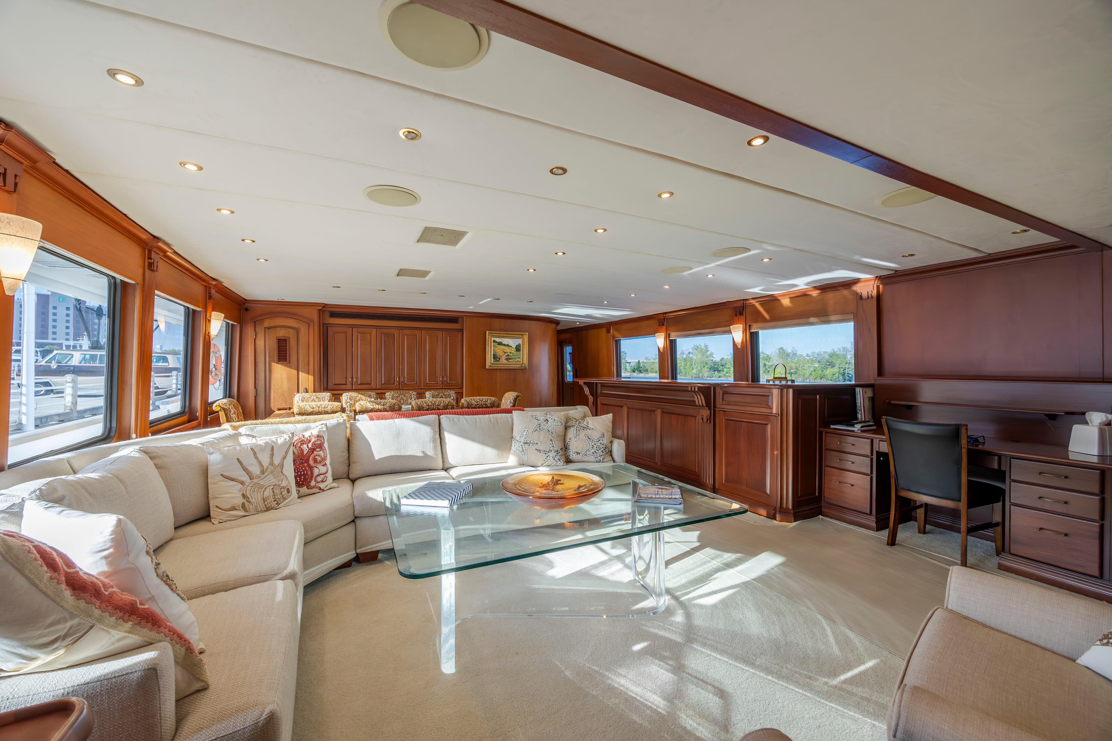 Luxurious interior of a 1988 Christensen Custom yacht.