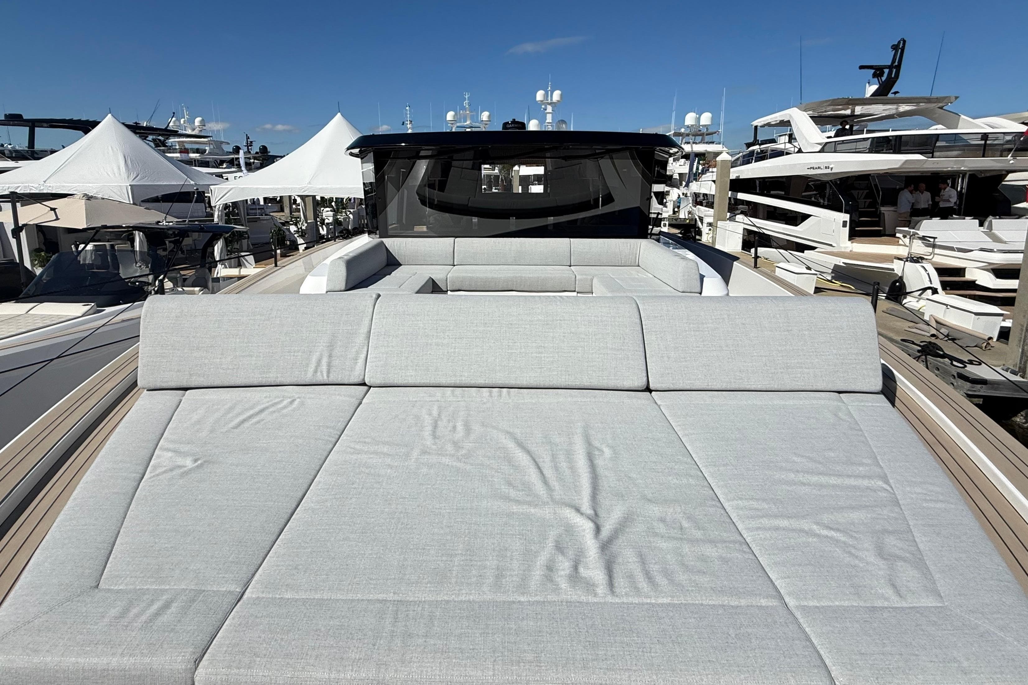 2026 Pardo Yachts GT75 luxury yacht with spacious sunbathing area and sleek design.