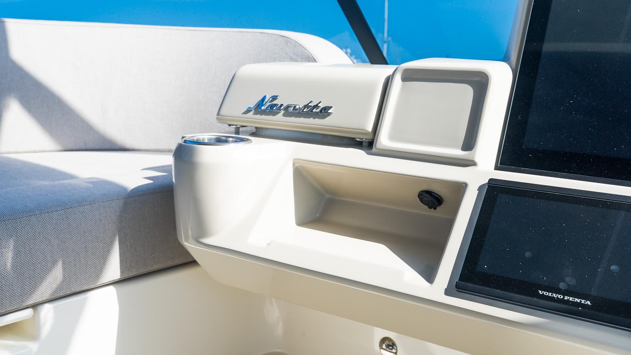 2024 Absolute 68 NAVETTA yacht interior with sleek design and modern controls.