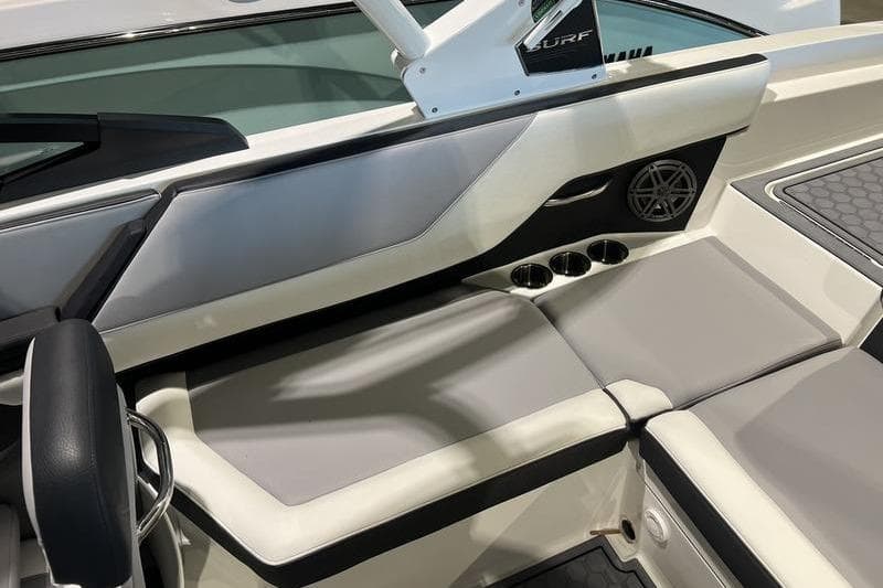 2025 Cobalt CS23 Surf boat interior with sleek seating and modern design elements.