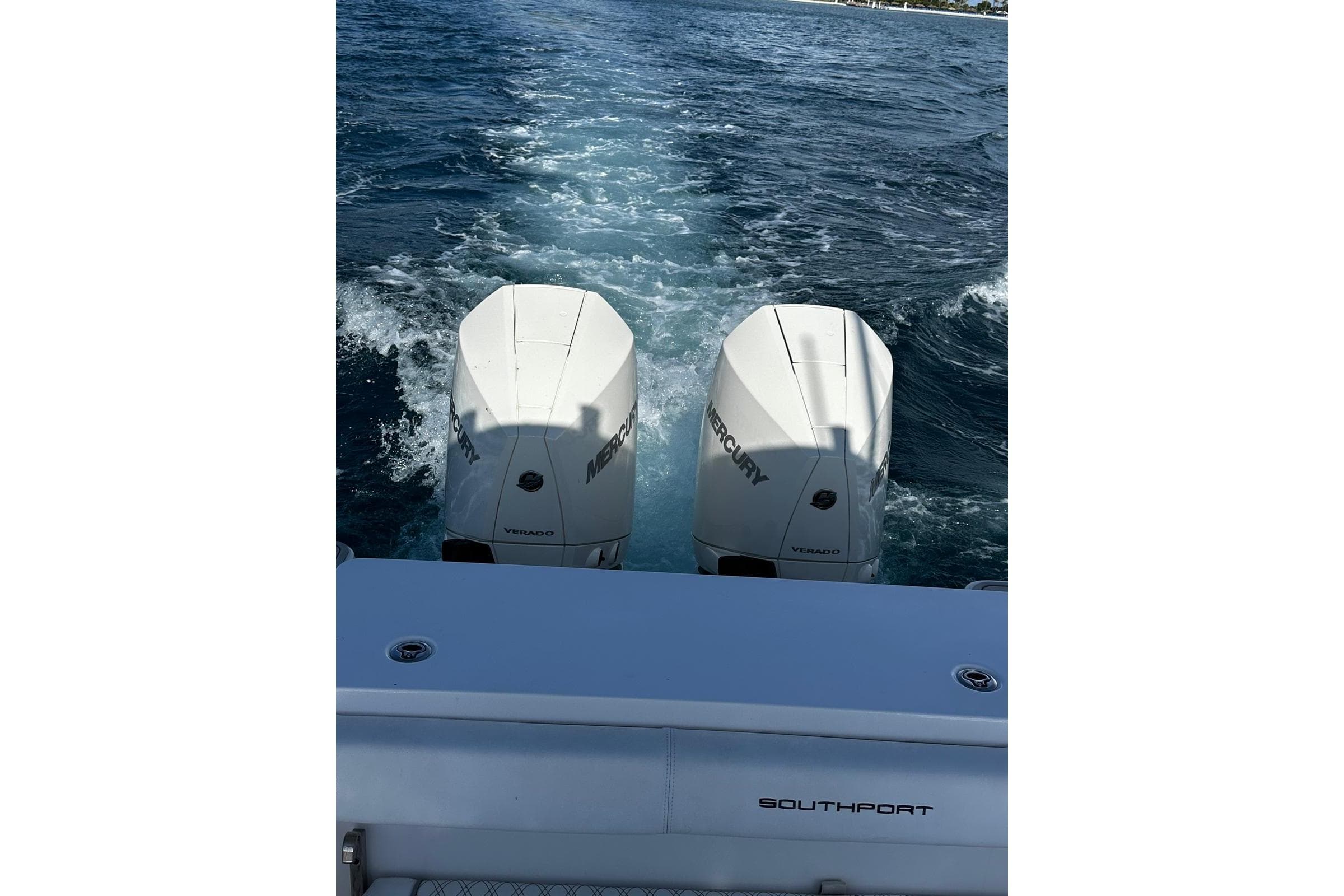 2024 Southport 30 FE boat with dual Mercury Verado engines on open water.