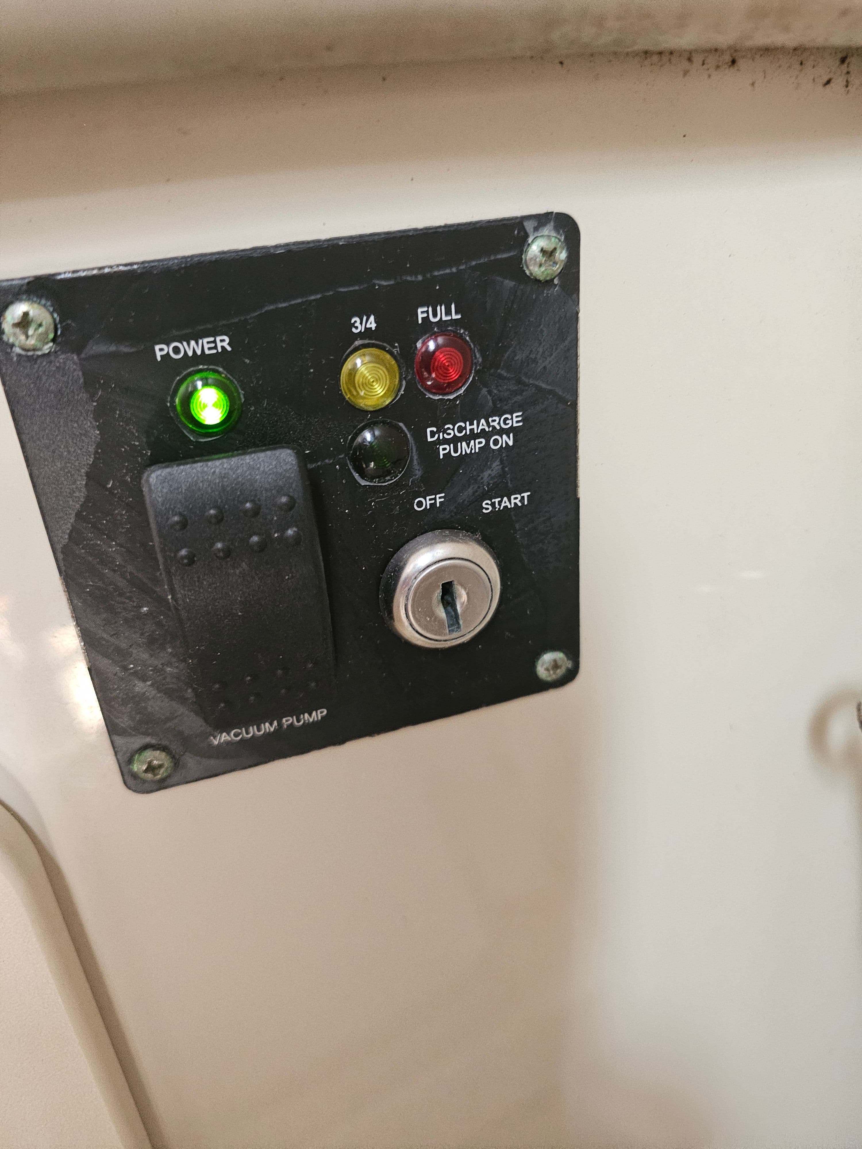 Control panel of 2006 Robalo R265 Walkaround with indicator lights.