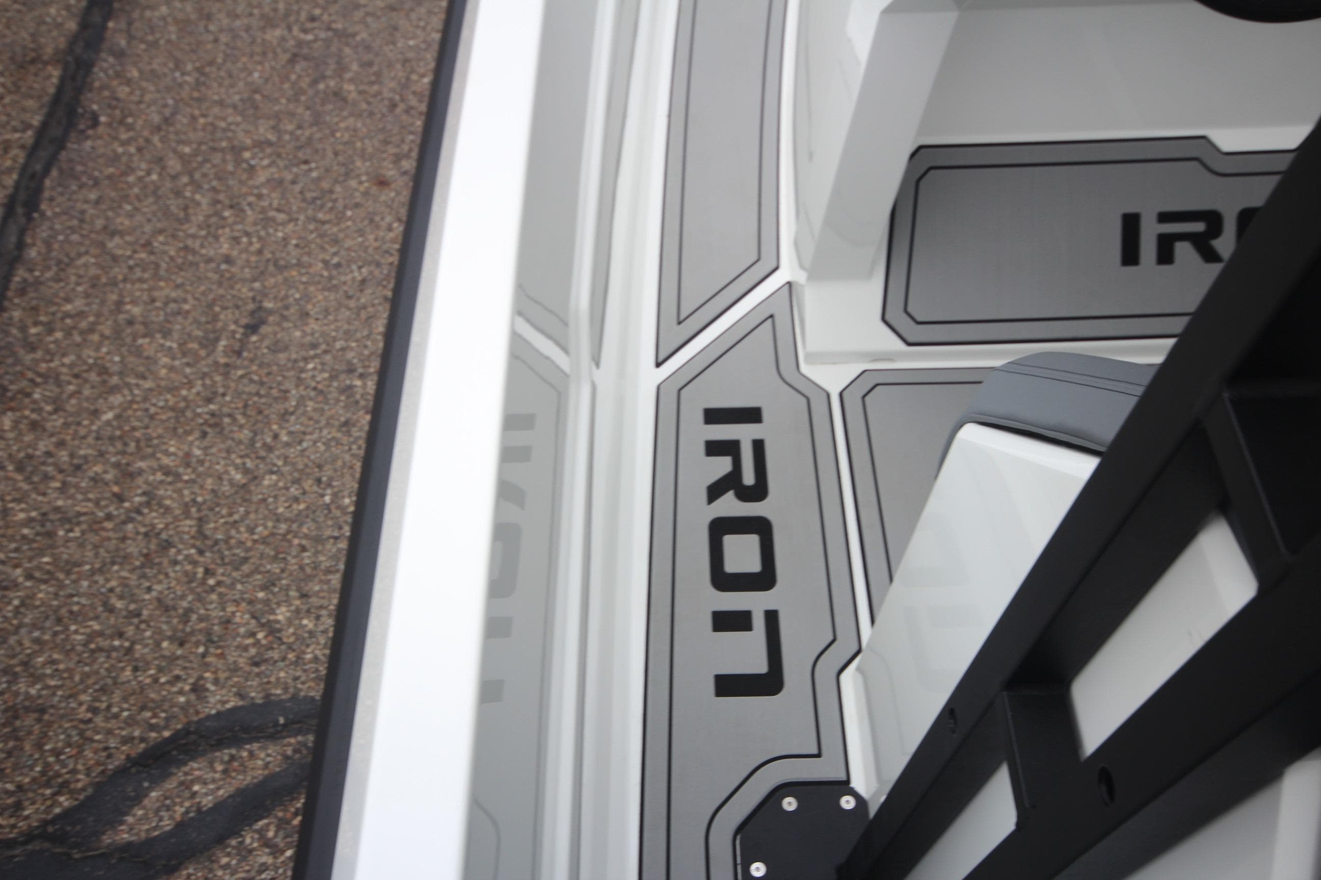 Modern Iron 767 boat deck, featuring sleek gray and white design, 2026 model.