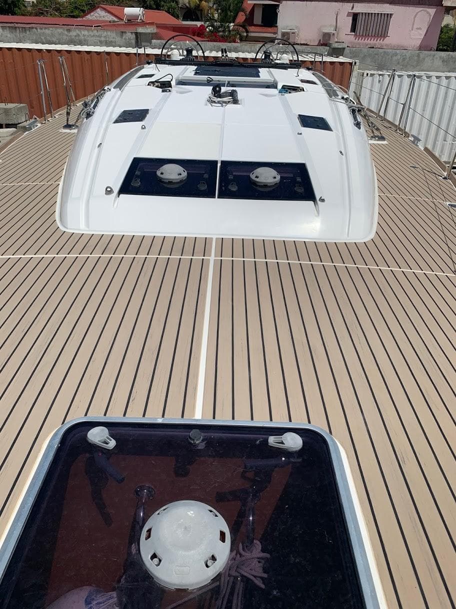 2015 Jeanneau Sun Odyssey 469 yacht deck with sleek design and modern features.
