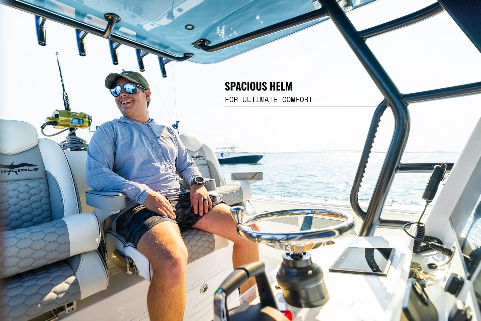 2026 Invincible 36 Catamaran with spacious helm for ultimate comfort on the water.