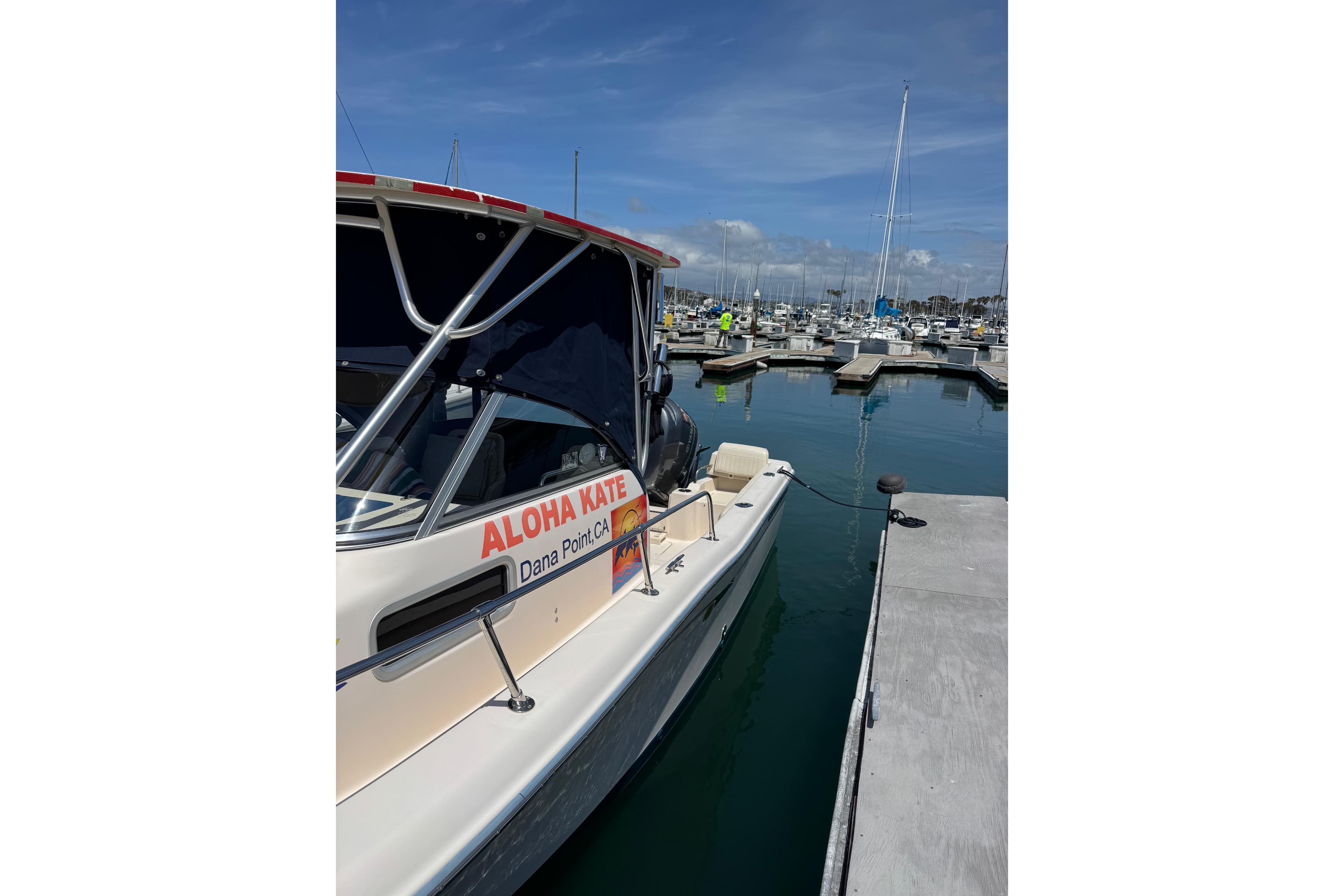 2012 Grady-White Adventure 208 boat docked at Dana Point marina.