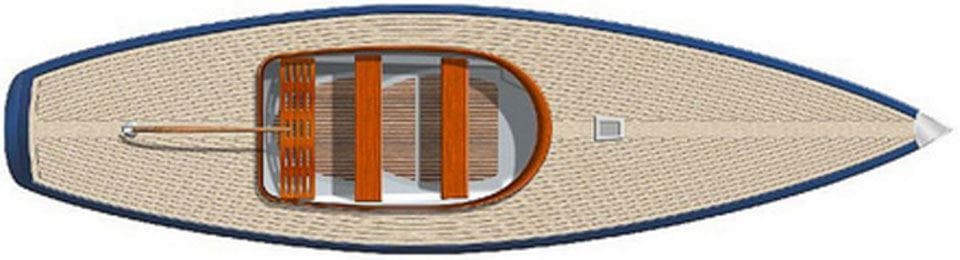 Top view of a 2025 Rustler 24 sailboat with wooden deck and seating.