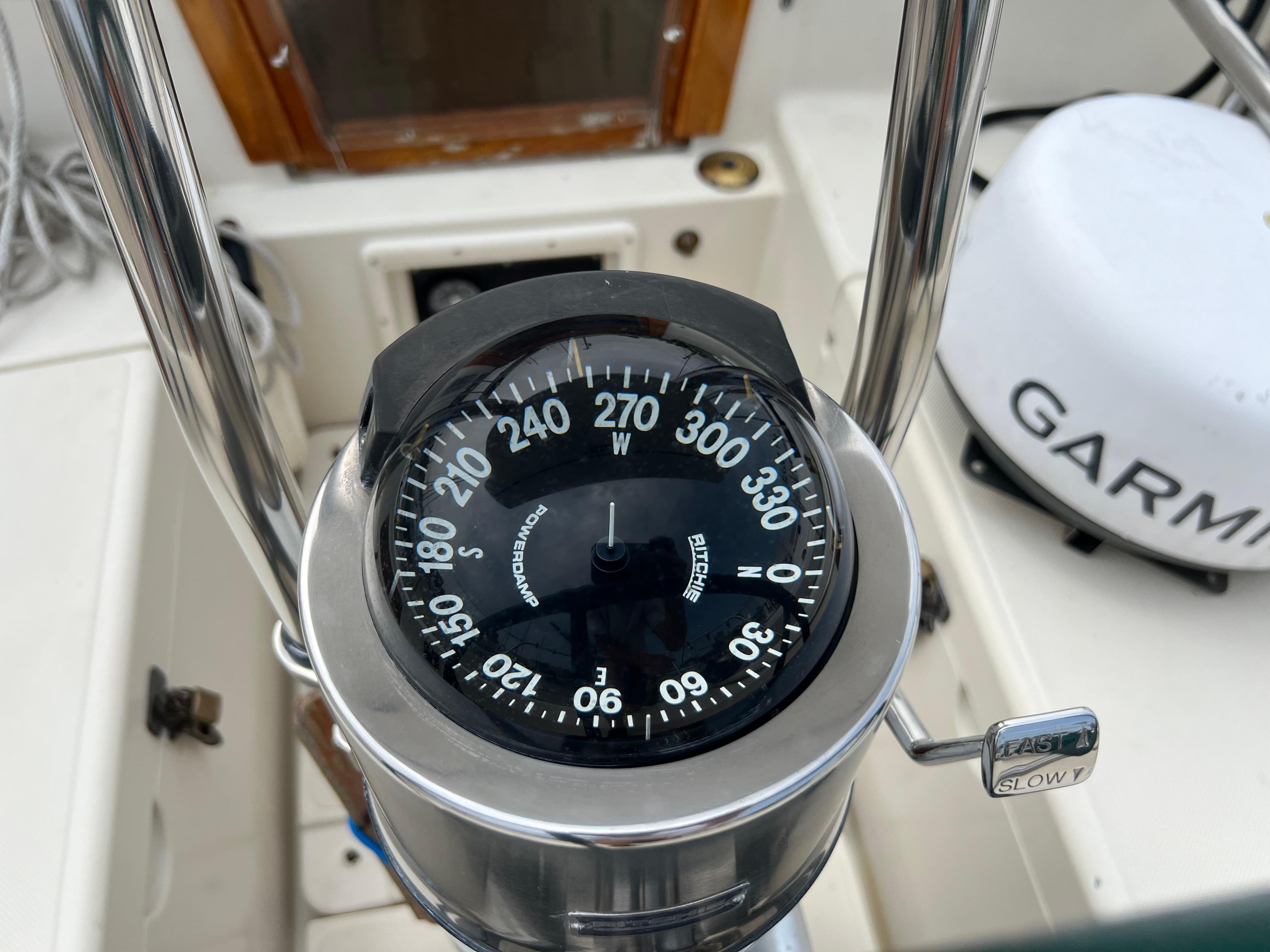 Compass and Garmin equipment on a 1994 Pacific Seacraft 34 sailboat.