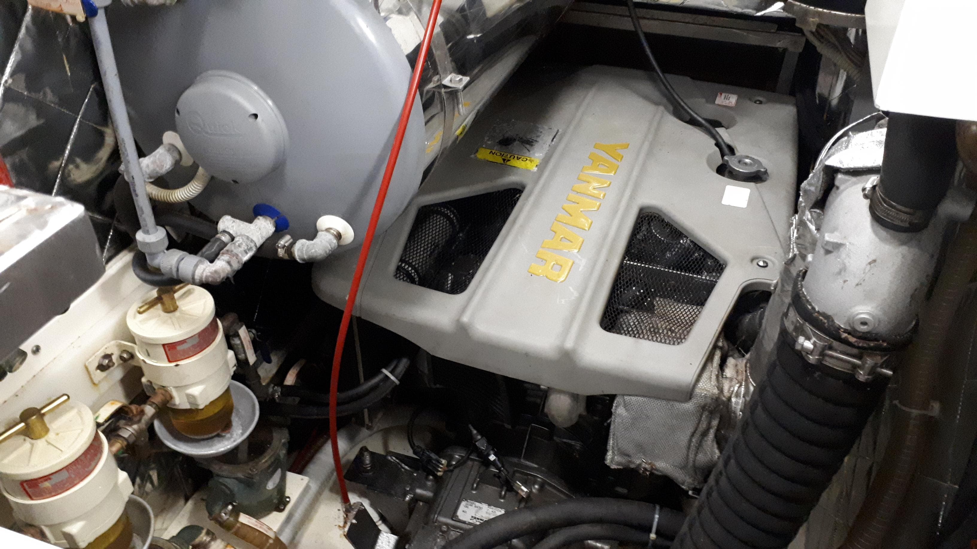 Engine room of 2008 Ice Yachts Felci 71 with Yanmar engine components.