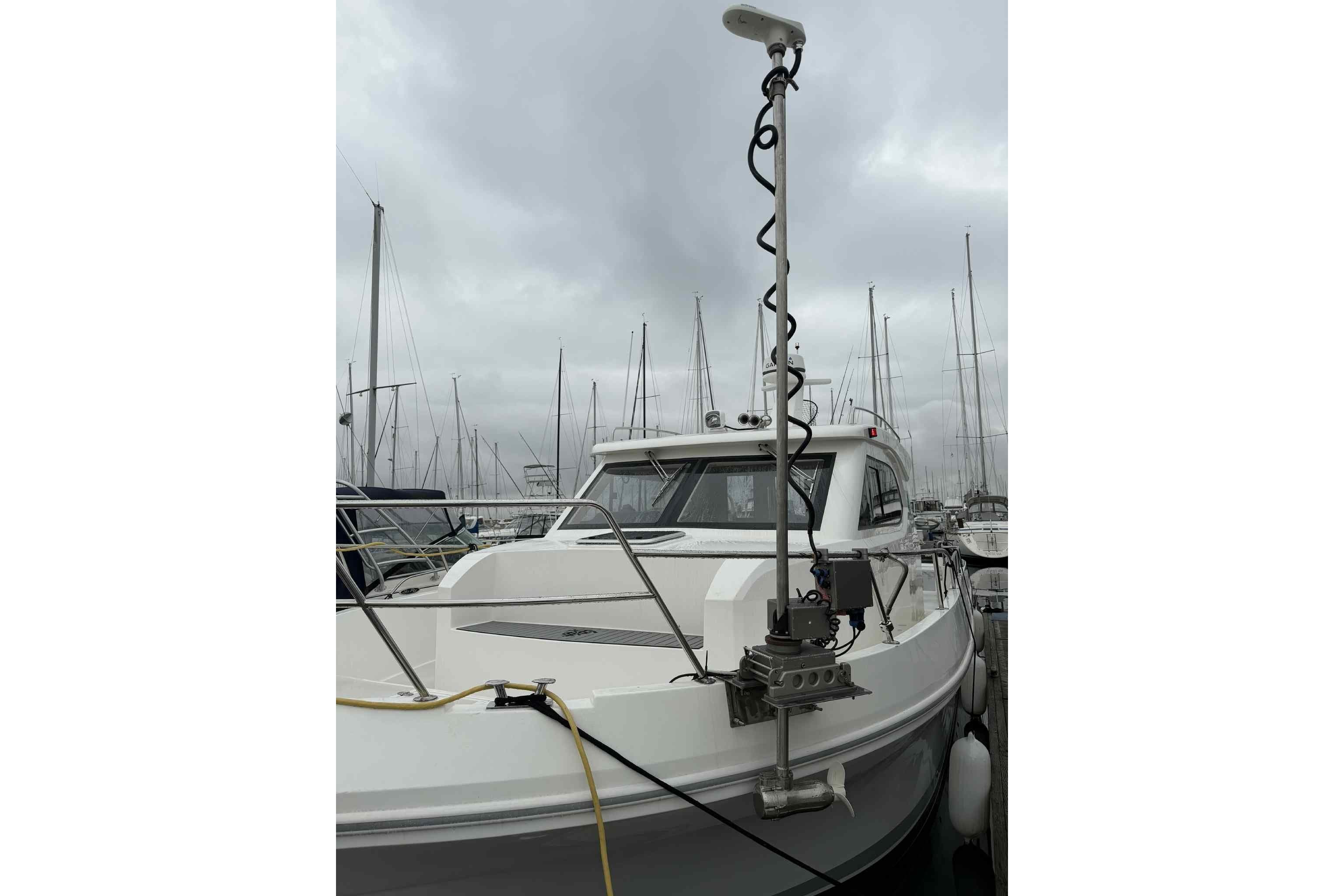 2025 Bracewell Commander 36SF boat docked, featuring advanced equipment and sleek design.