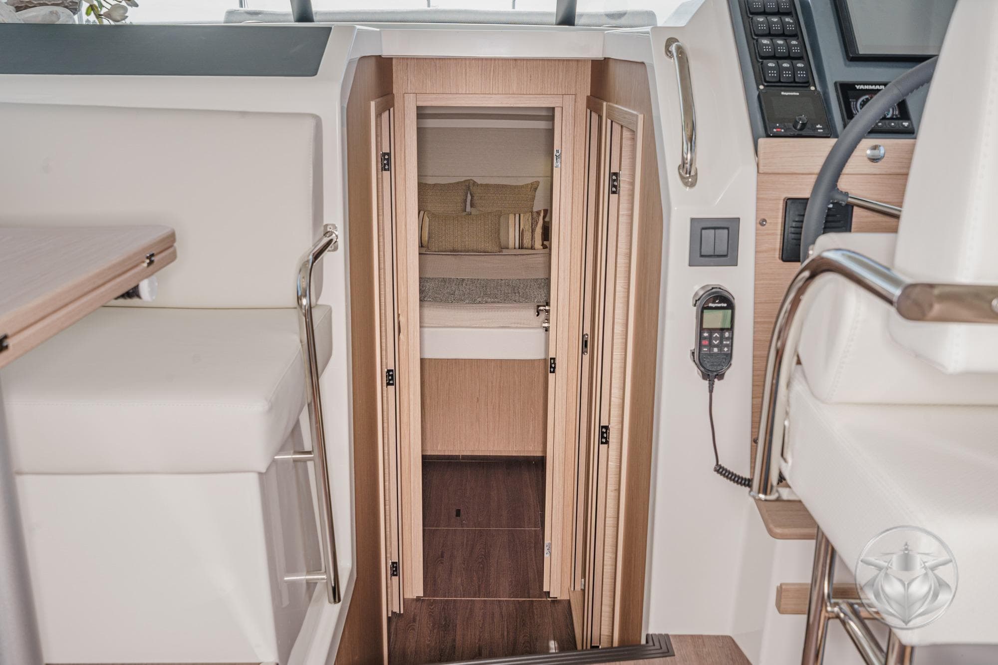 Interior view of 2026 Beneteau Swift Trawler 41 Fly, featuring modern cabin design.