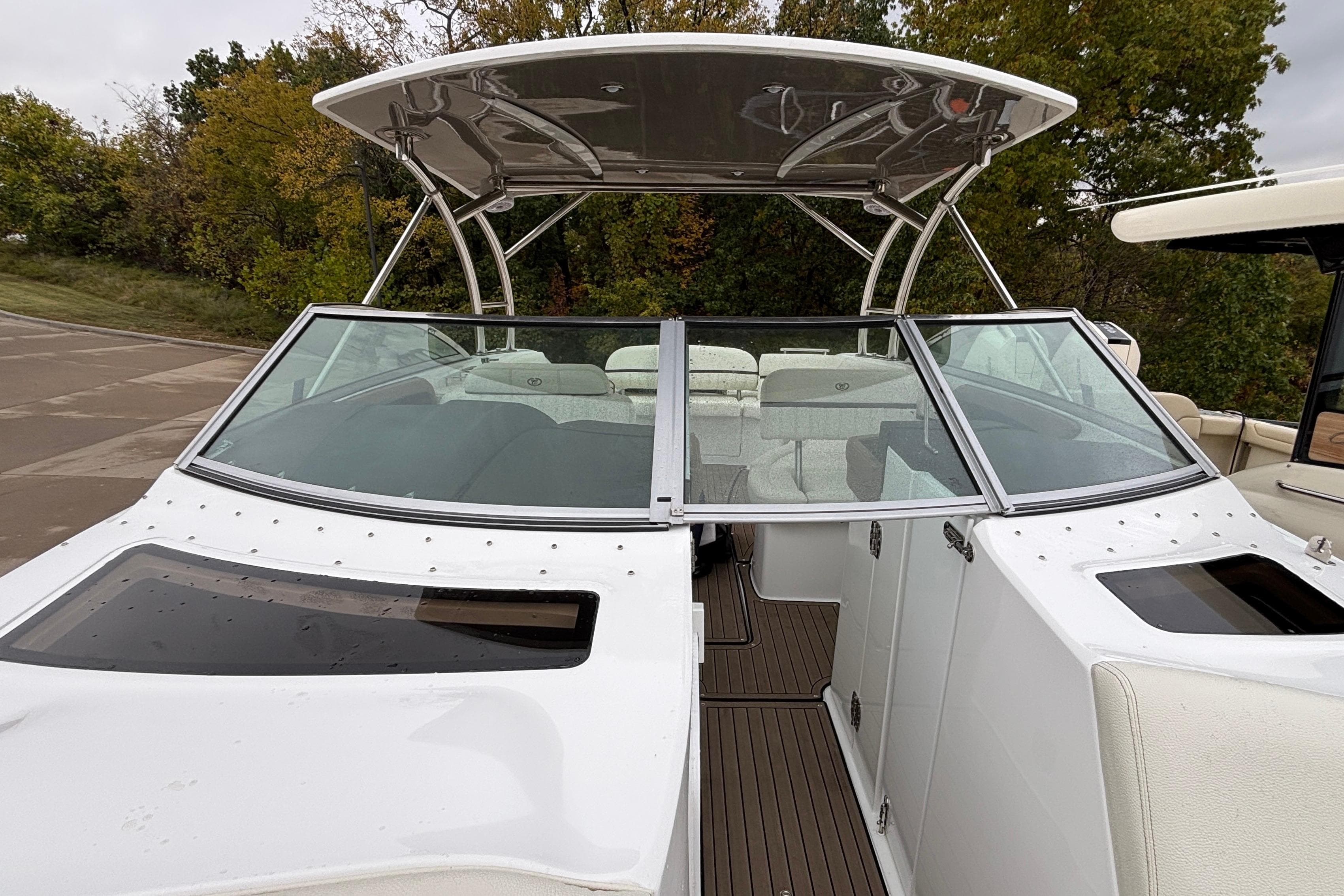 2022 Cobalt R35 boat with sleek design, spacious seating, and modern canopy.