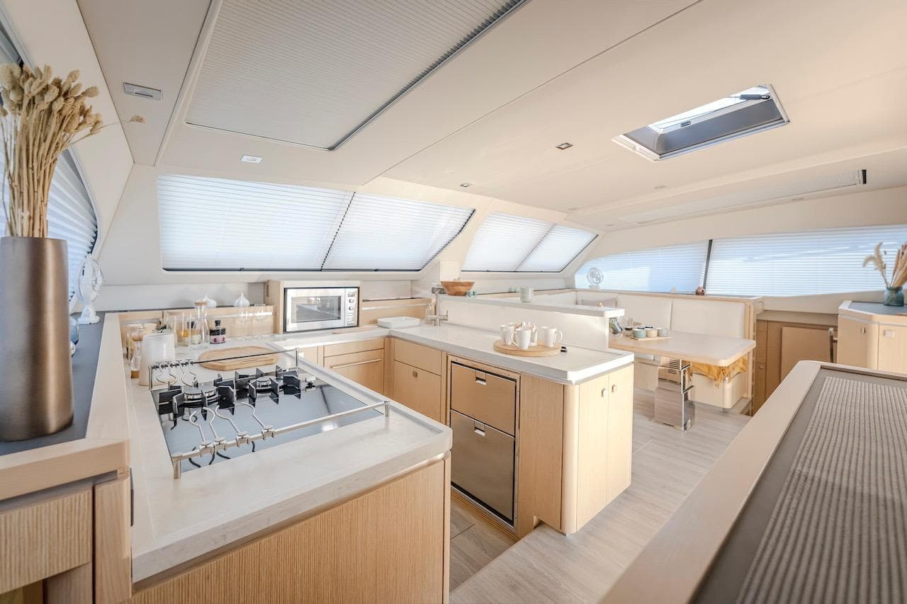 Luxurious kitchen on the Privilege Signature 510 yacht, year 2025.