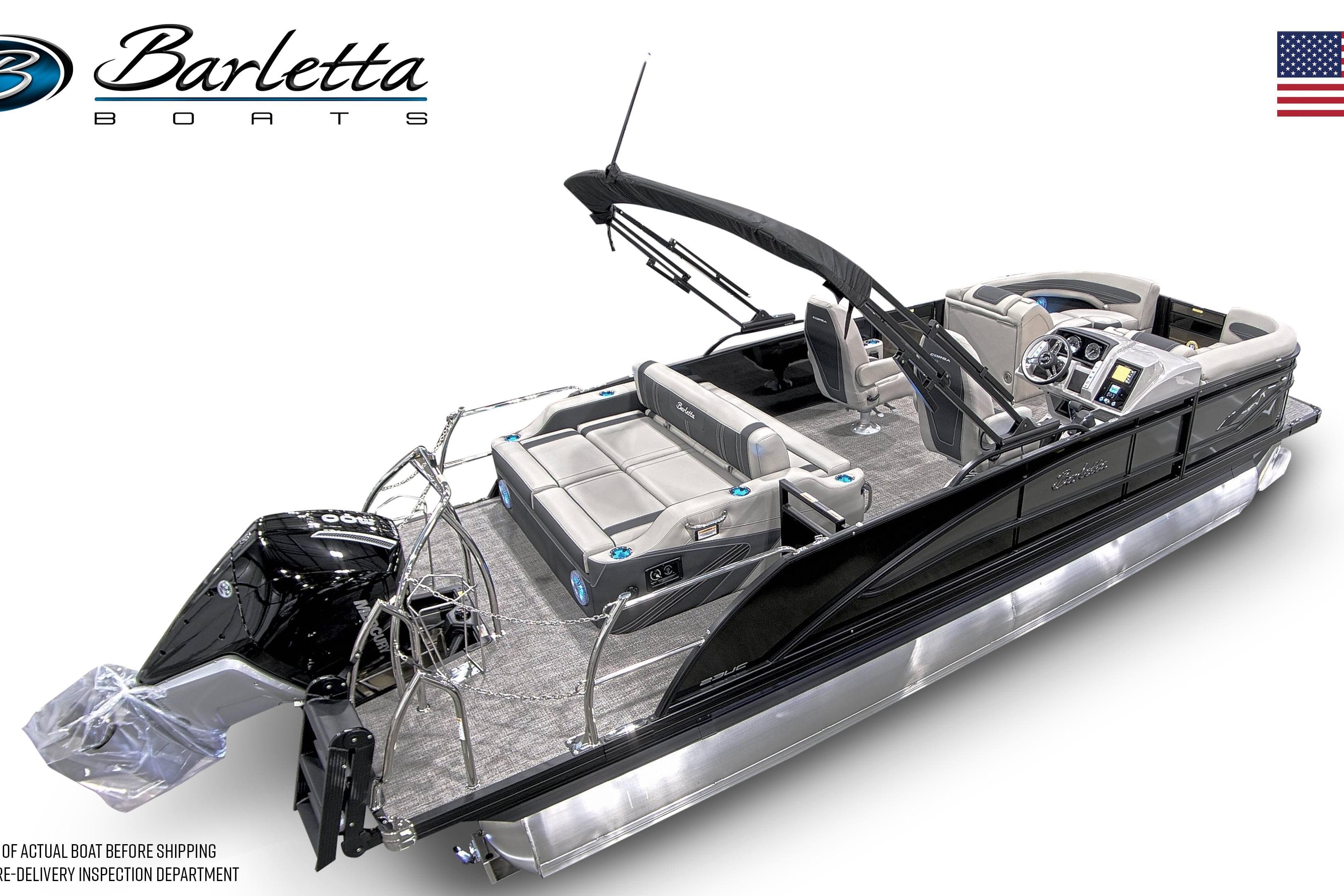 2026 Barletta Corsa 23UC pontoon boat with sleek design and modern features.