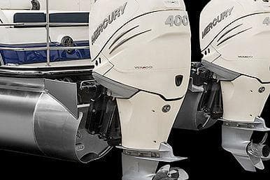 Manufacturer Provided Image: 2021 Harris Crowne SL 250 boat with dual Mercury 400 outboard engines.