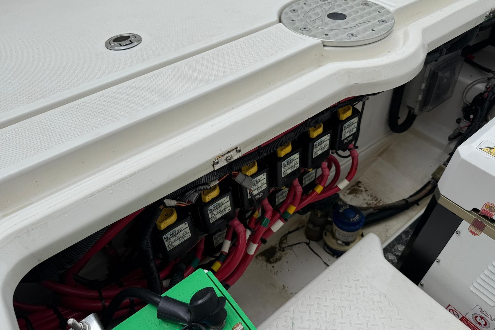 Electrical system of a 2022 Solace 41CS boat, featuring wiring and components.