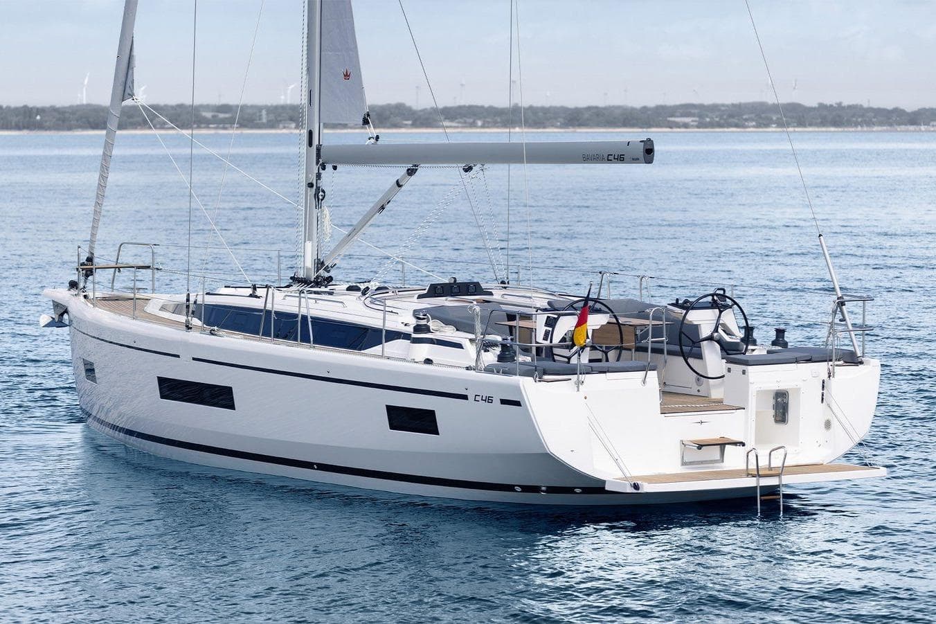 2026 Bavaria C46 yacht sailing on calm blue waters.