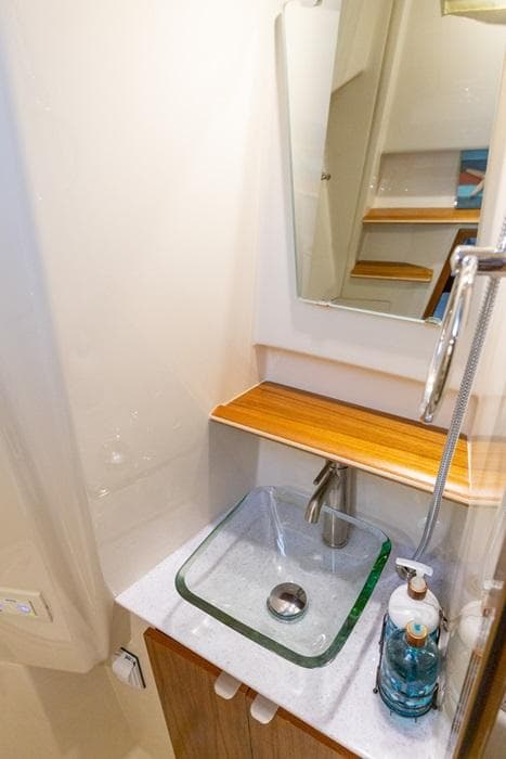 Modern bathroom sink in 2025 Ranger Tugs 43 Command Bridge yacht.