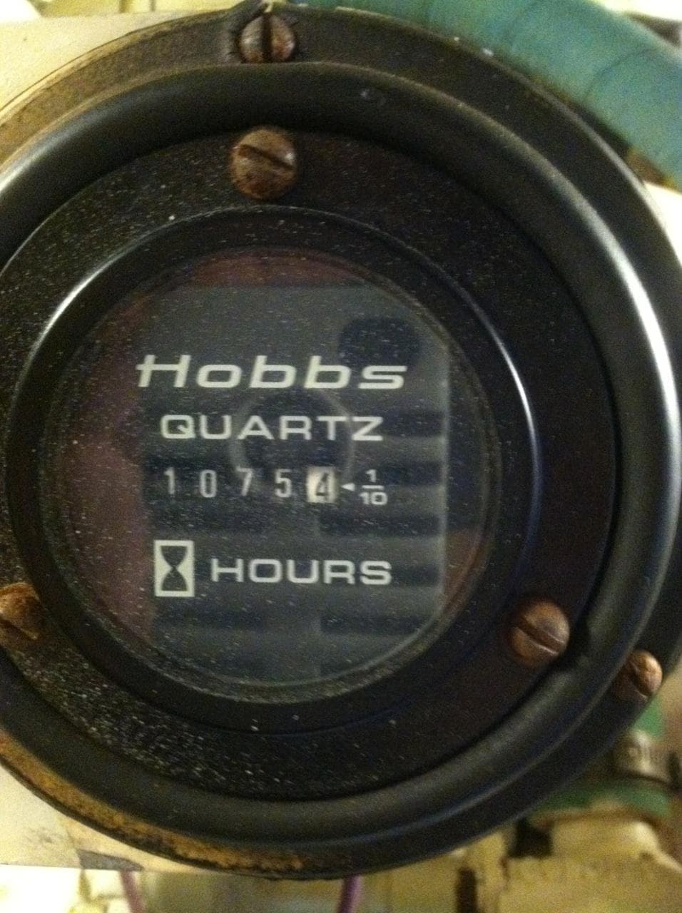 Hobbs quartz hour meter showing 10754 hours on 1989 Californian 48 Motor Yacht.