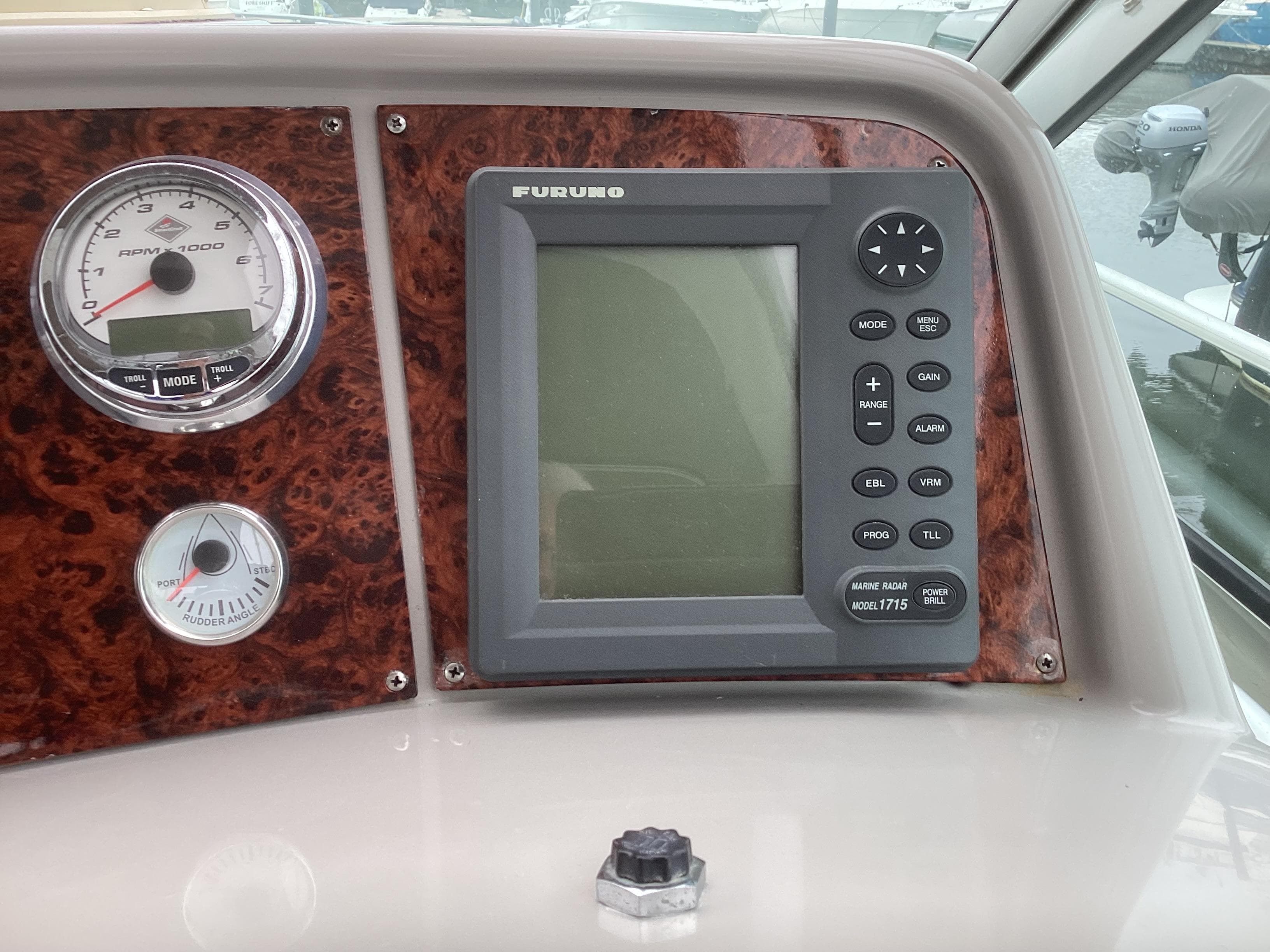 Dashboard of a 2001 Formula 40 PC boat with Furuno navigation system.