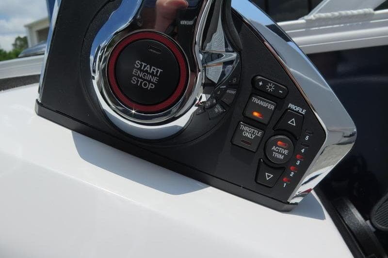 Control panel of 2025 Barletta Corsa 23UC boat with start engine button.