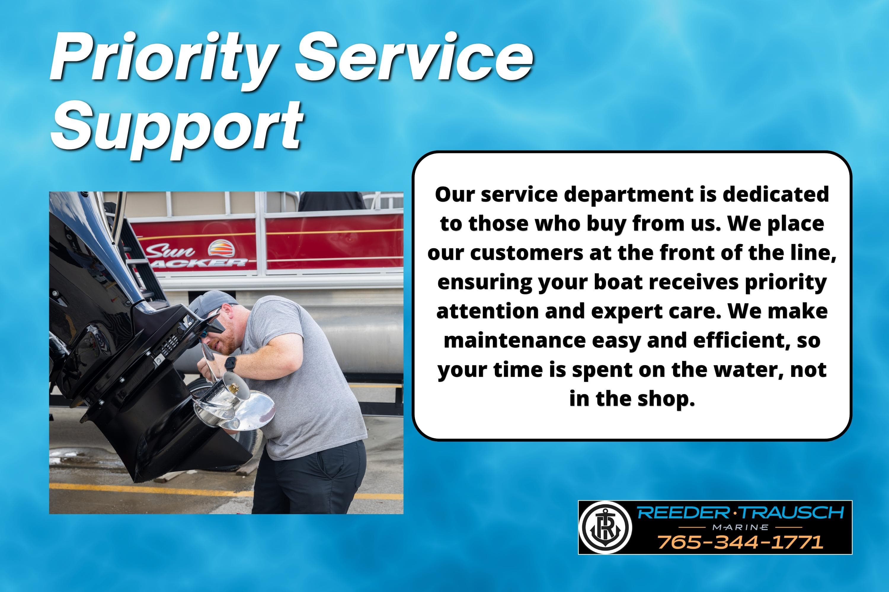 Priority service support for Bennington 22 SSBSF boat maintenance at Reeder Trausch Marine.