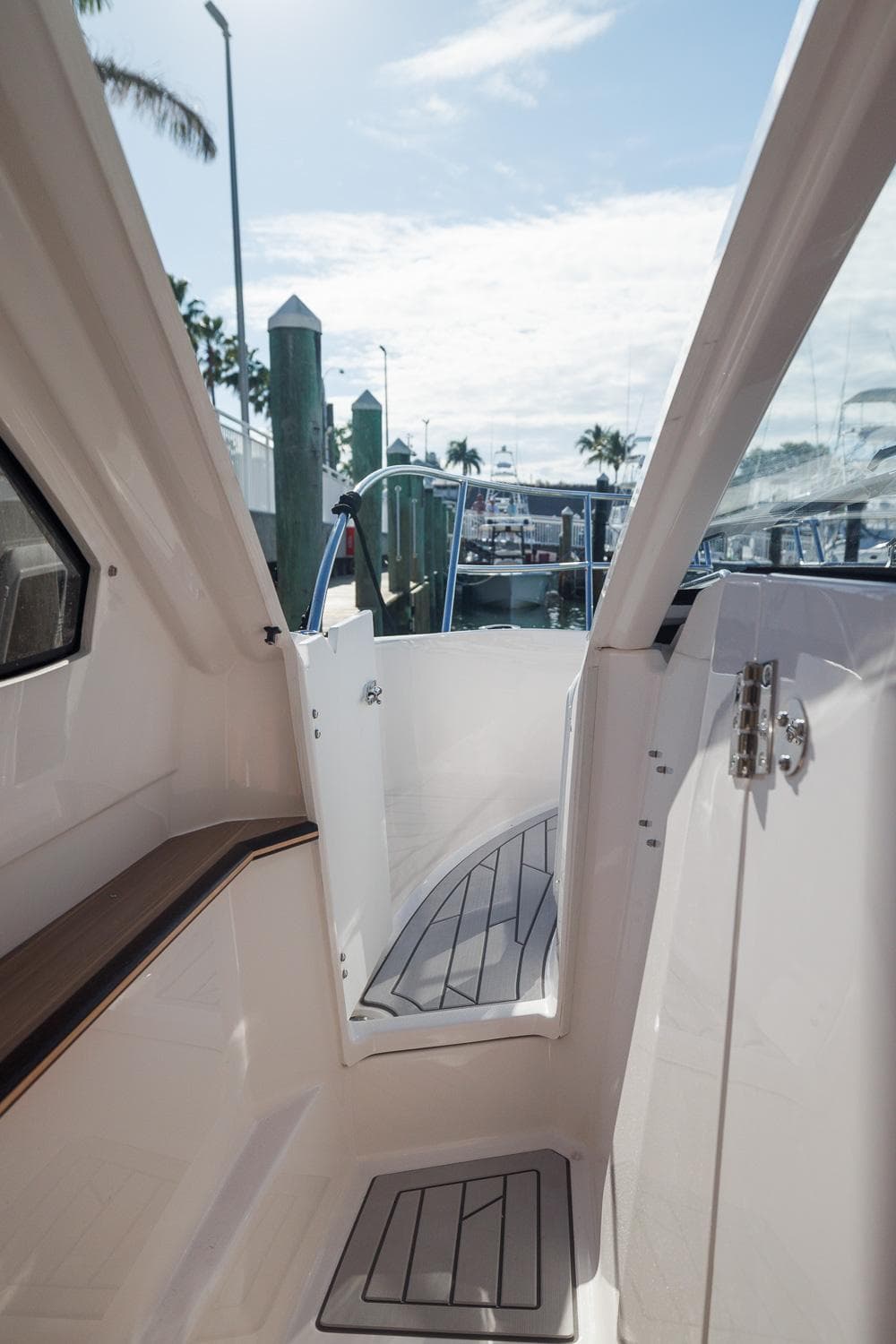 Interior view of 2026 Solara S-310 SB boat, featuring sleek design and modern finishes.
