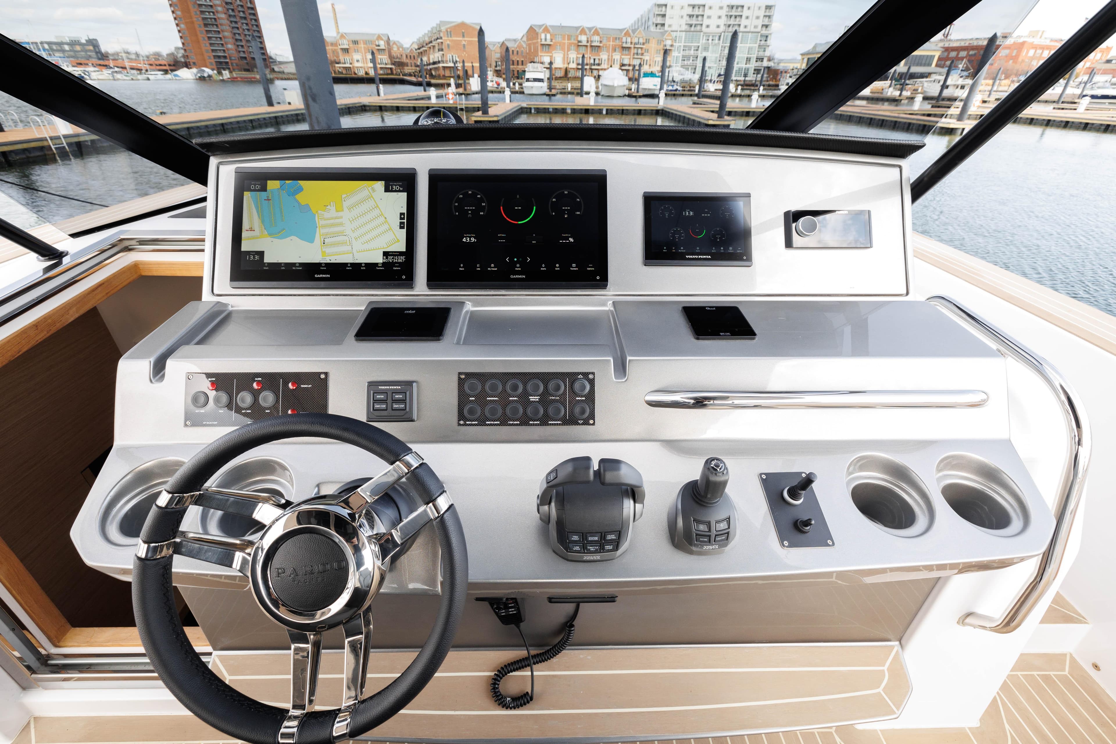 2024 Pardo Yachts 43 helm station with advanced navigation and control systems.