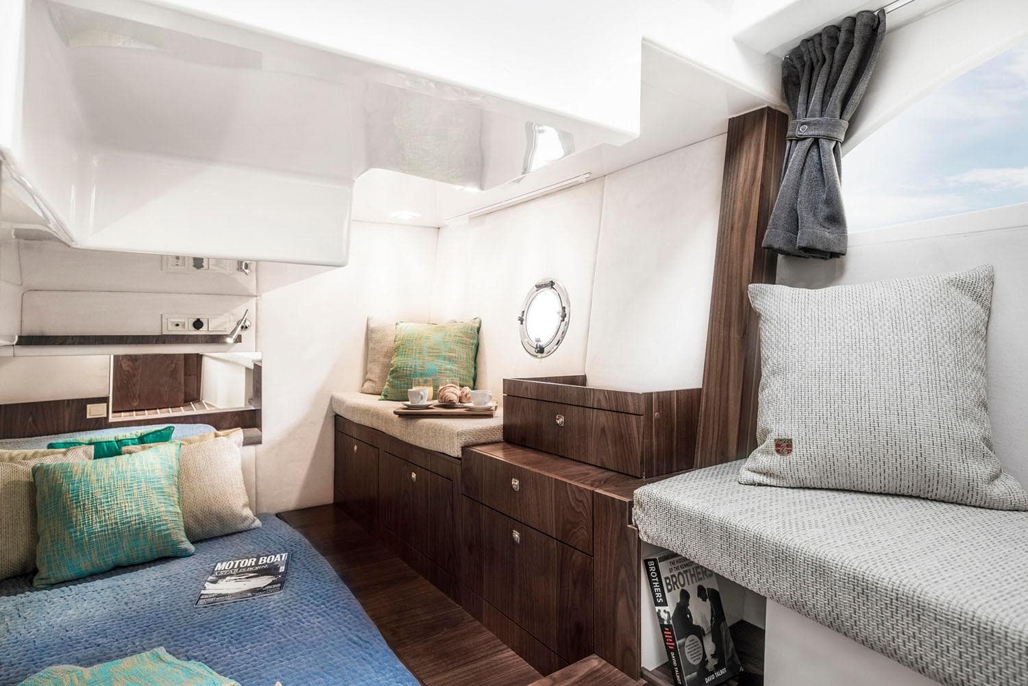 Manufacturer Provided Image: Interior of Marex 375 yacht, 2026 model, featuring cozy cabin.