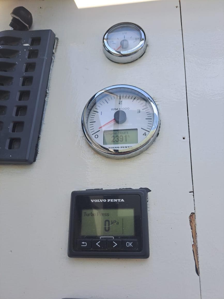 Control panel of a 2015 Power Catamaran with Volvo Penta display.