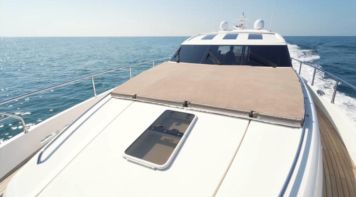Luxury Princess V78 yacht cruising on open sea, 2011 model.